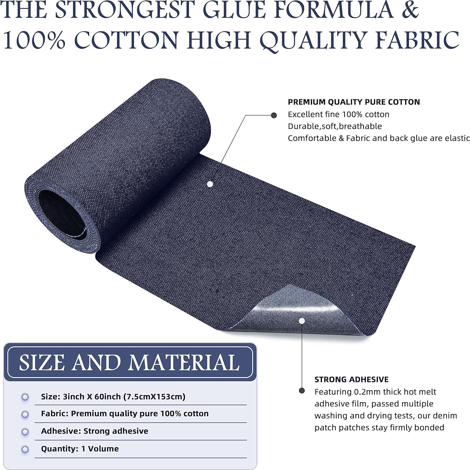 KING MOUNTAIN Iron-on Repair Patch,3"x60"100% Cotton Denim Iron-on Repair Patch, Jeans and Clothing Repair and Decoration Kit (Blue)