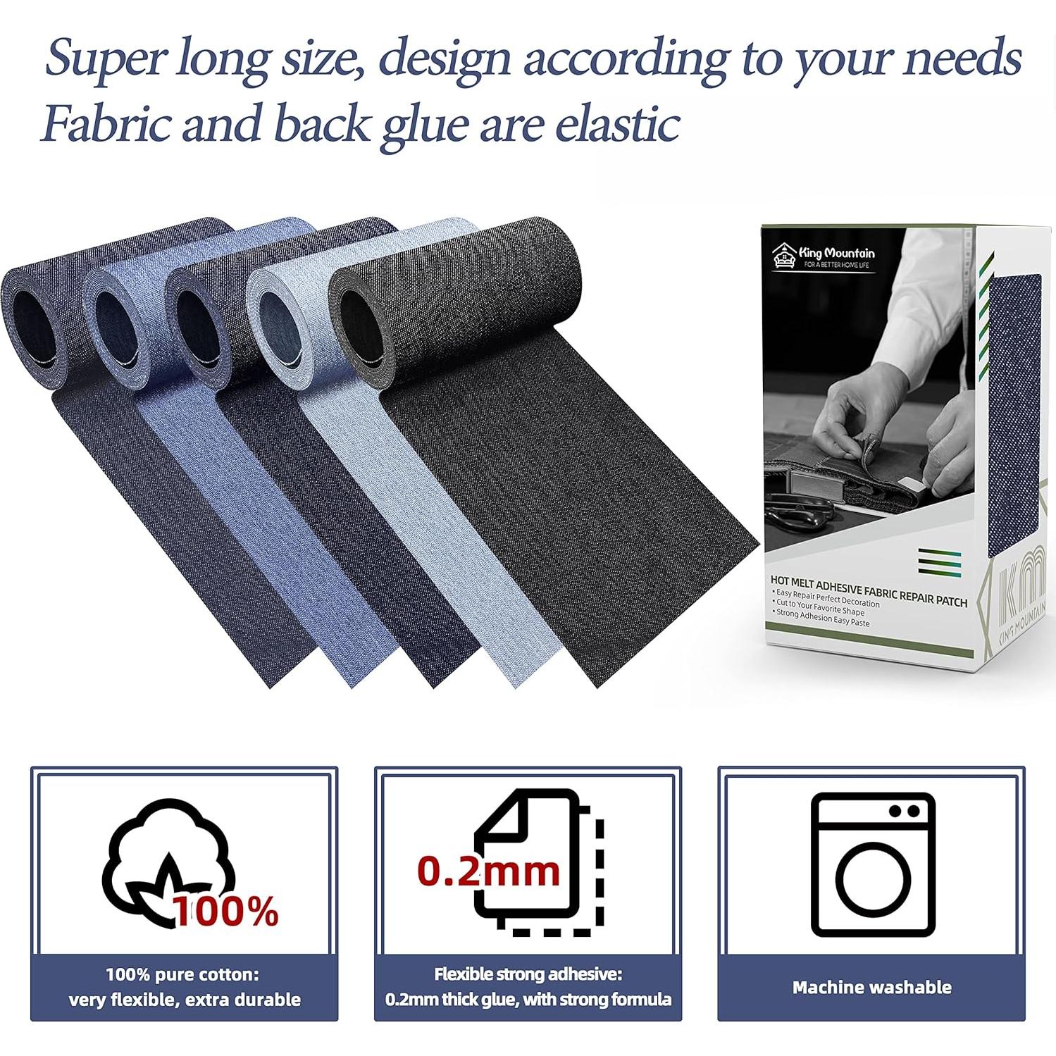 KING MOUNTAIN Iron-on Repair Patch,3"x60"100% Cotton Denim Iron-on Repair Patch, Jeans and Clothing Repair and Decoration Kit (Blue)