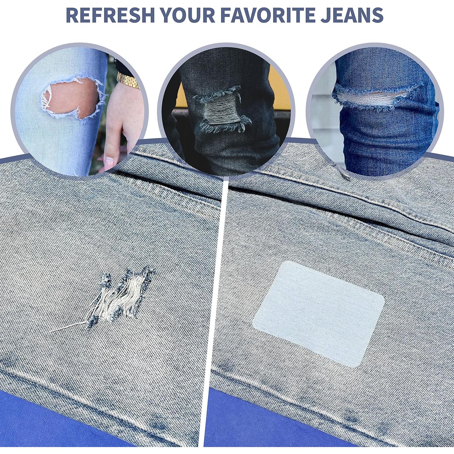 KING MOUNTAIN Iron-on Repair Patch,3"x60"100% Cotton Denim Iron-on Repair Patch, Jeans and Clothing Repair and Decoration Kit (Blue)