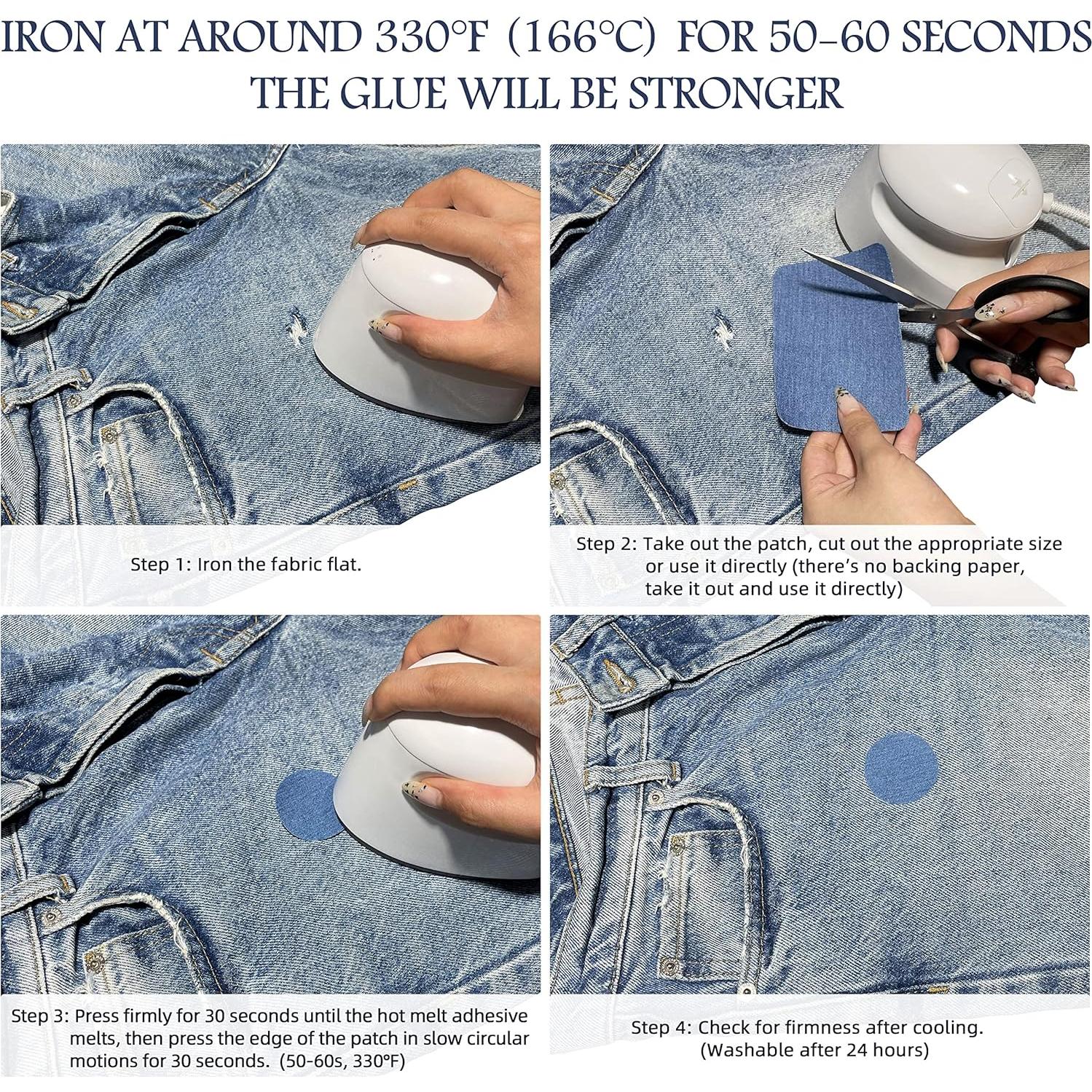 KING MOUNTAIN Iron-on Repair Patch,3"x60"100% Cotton Denim Iron-on Repair Patch, Jeans and Clothing Repair and Decoration Kit (Blue)