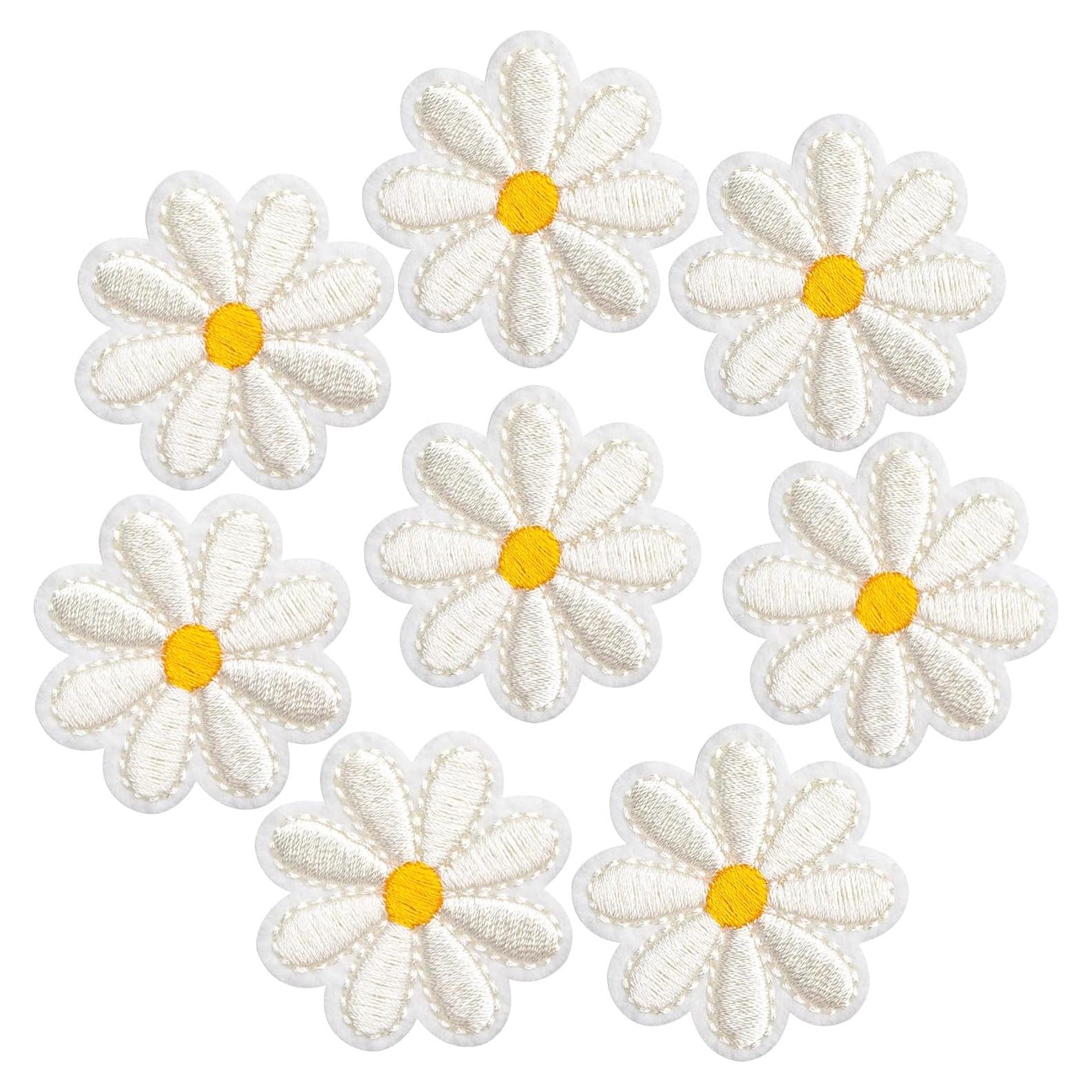 PAGOW 8 Pcs Parche Bordado Floral 4x4cm Blanco Crema