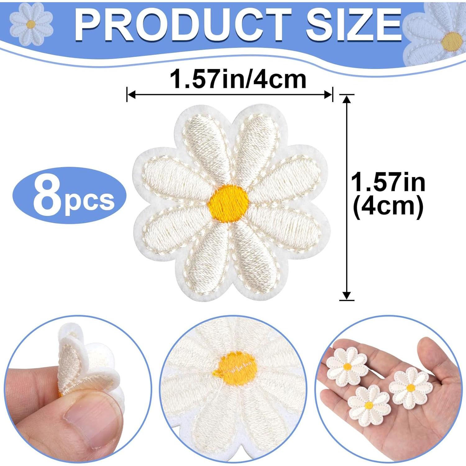 PAGOW 8 Pcs Parche Bordado Floral 4x4cm Blanco Crema