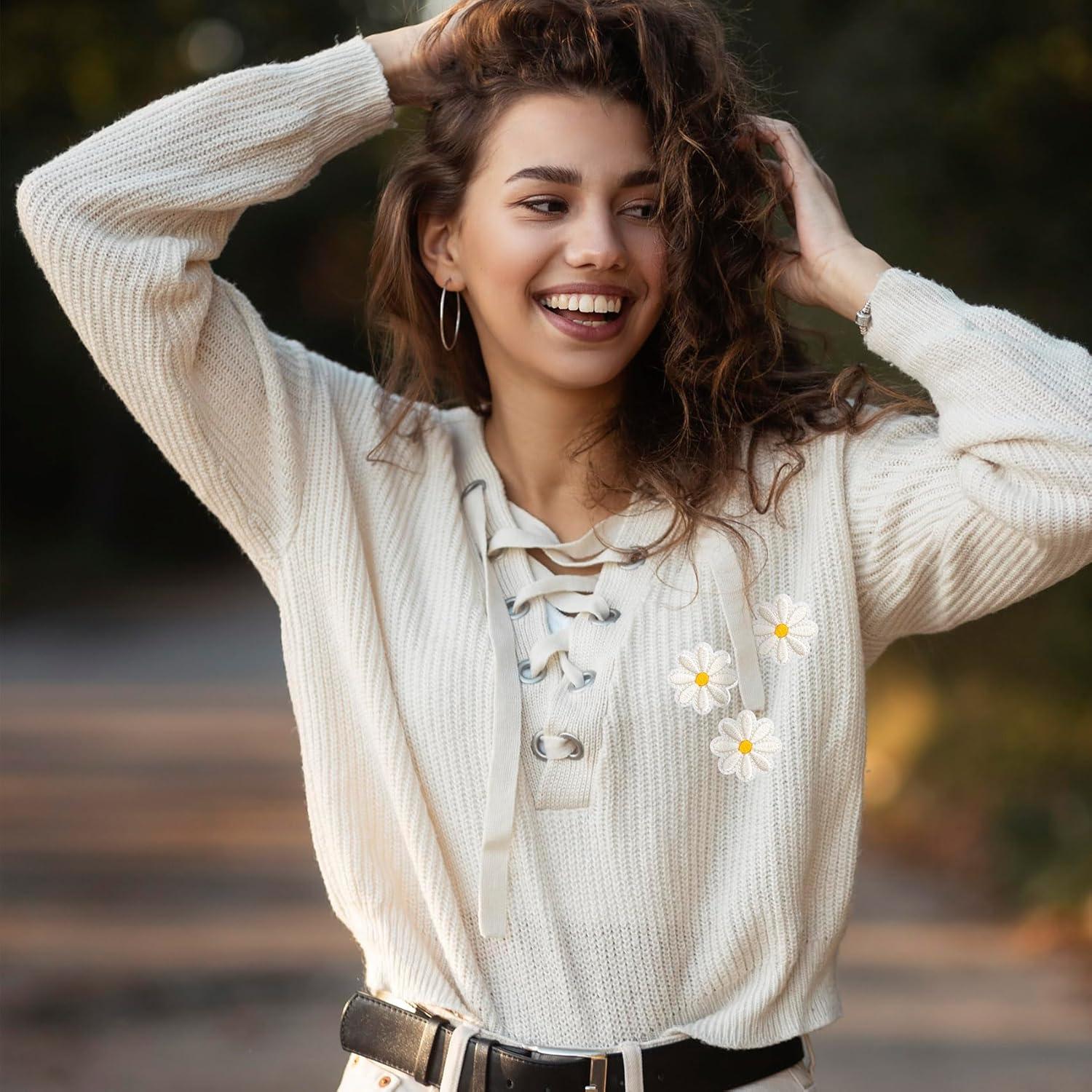 PAGOW 8 Pcs Parche Bordado Floral 4x4cm Blanco Crema