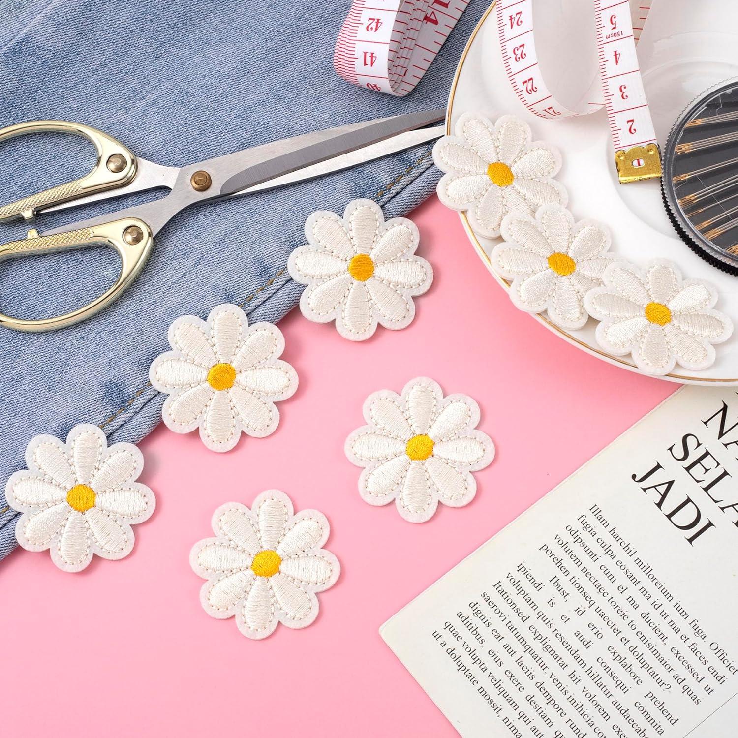 PAGOW 8 Pcs Parche Bordado Floral 4x4cm Blanco Crema