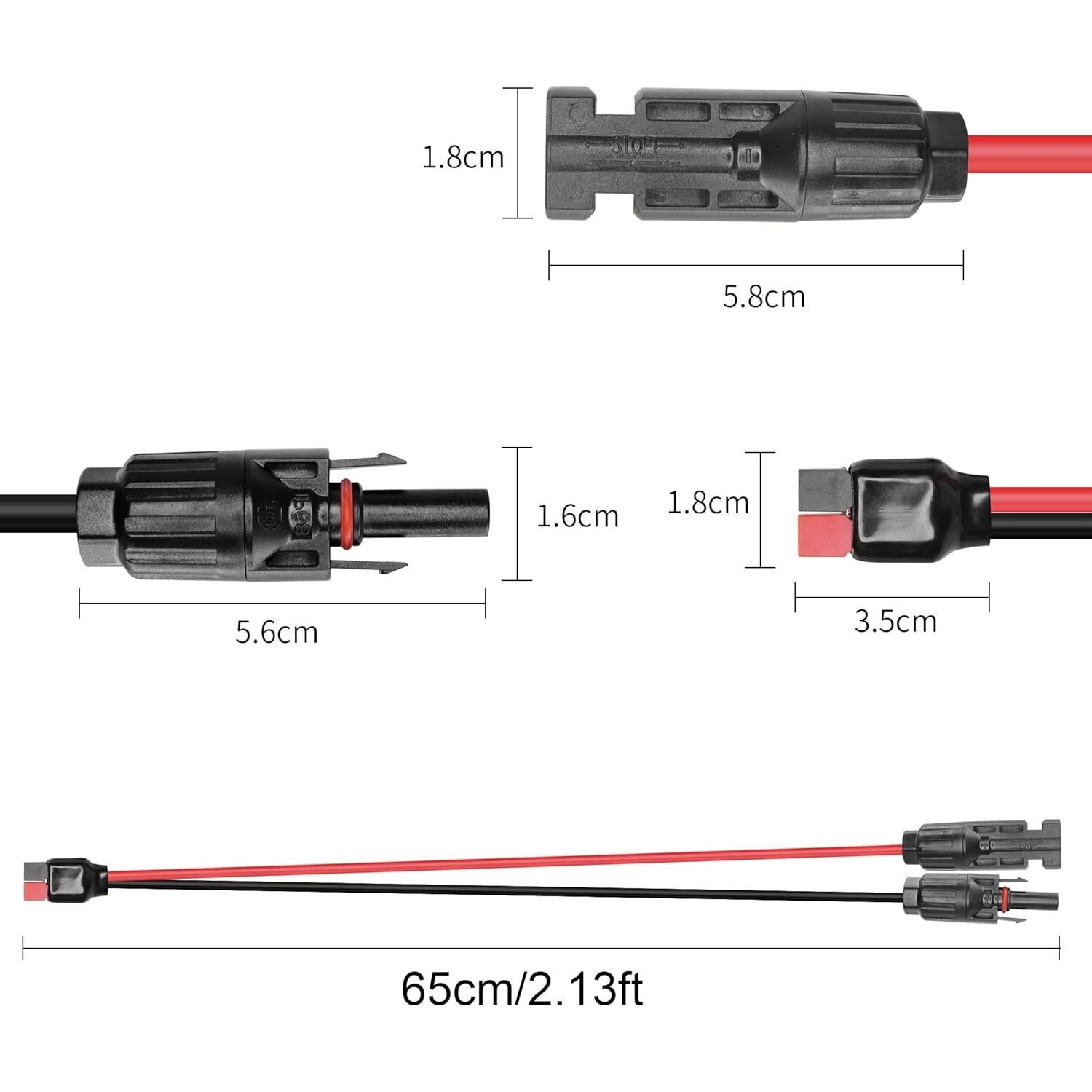 Cable Solar YACSEJAO 10AWG 65cm Conector para Panel Solar
