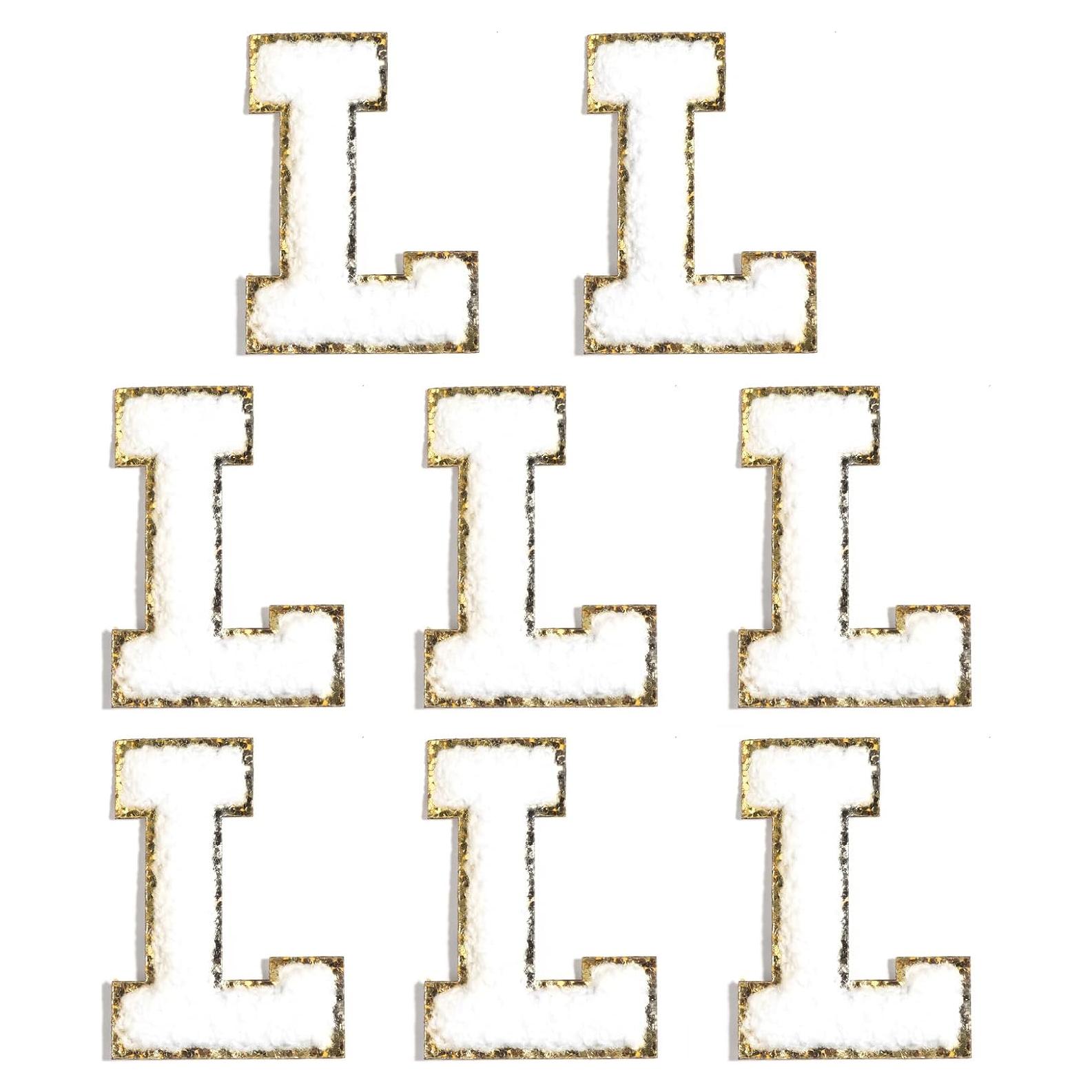 8 Parches de Letra Chenille Autoadhesivos Yumttero Blanco L