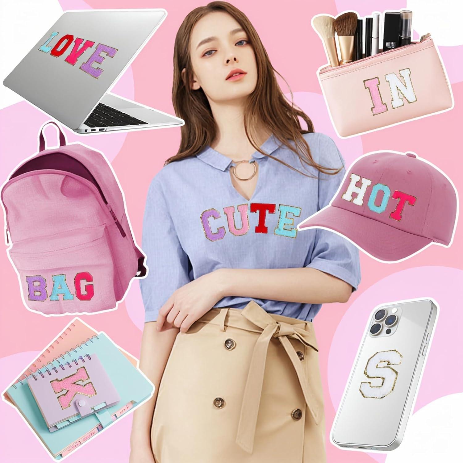 8 Parches de Letra Chenille Autoadhesivos Yumttero Blanco L