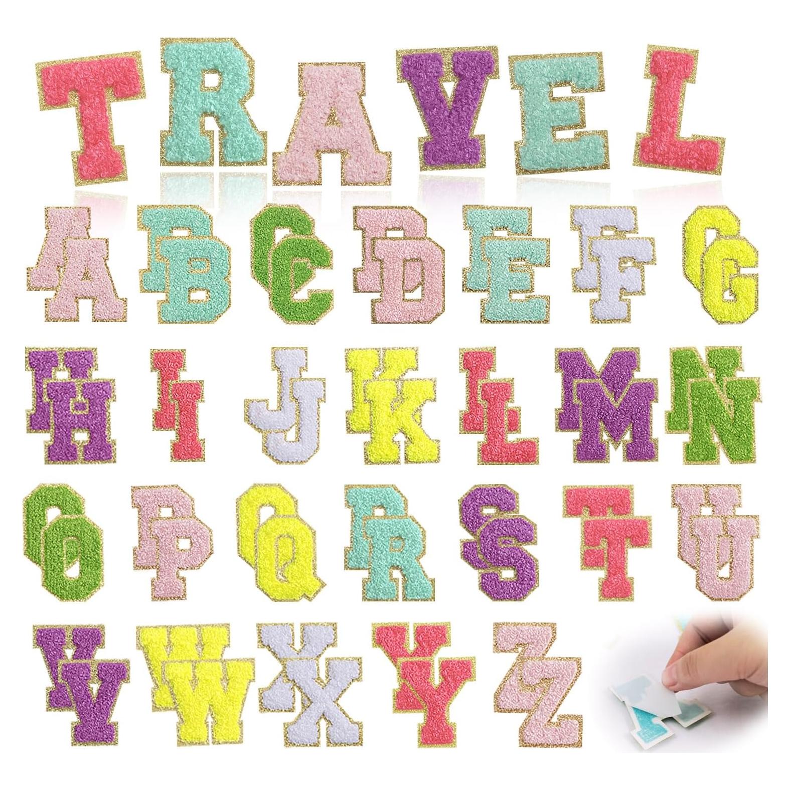 52 Piezas Parches de Letras Chenille R.SASR Autoadhesivos