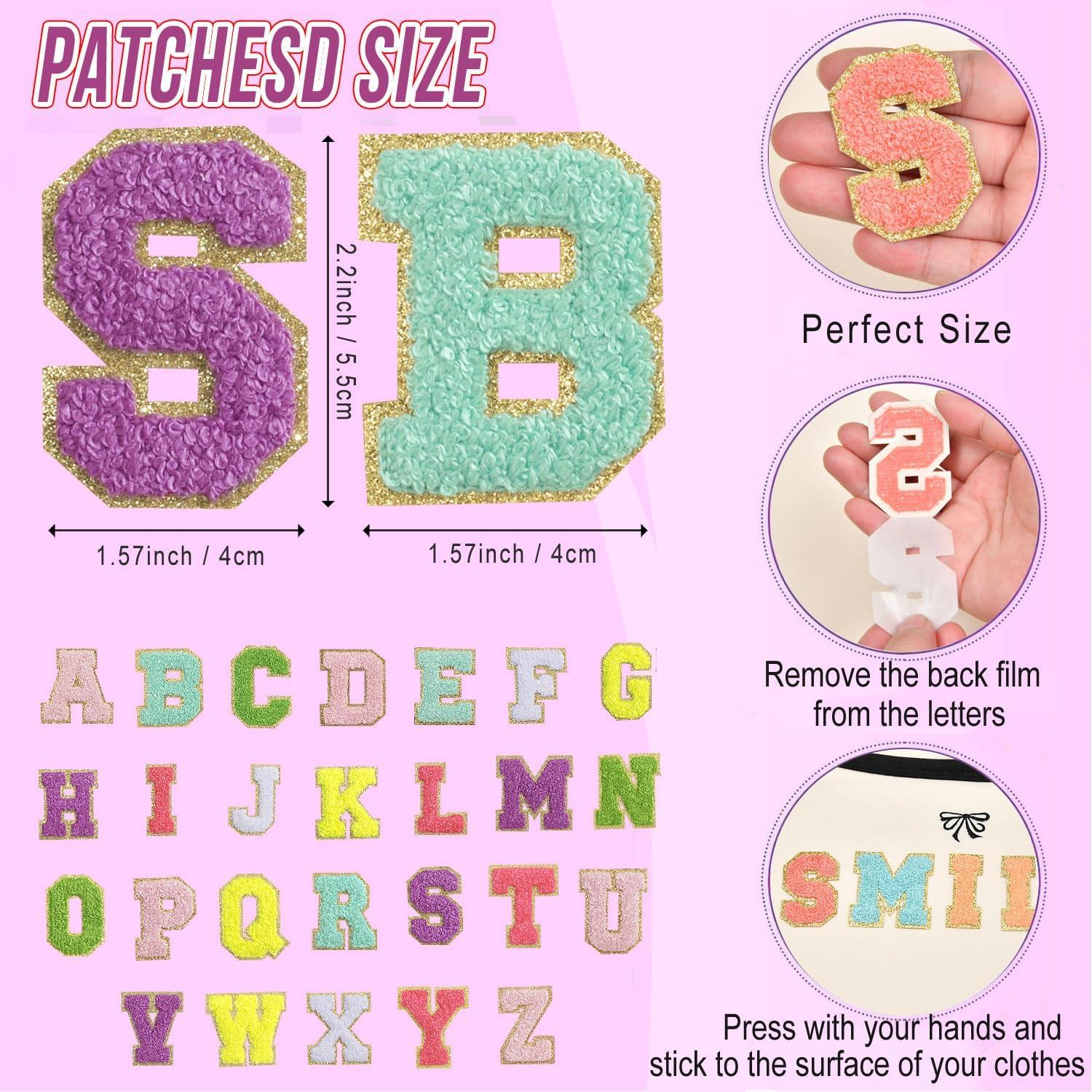 52 Piezas Parches de Letras Chenille R.SASR Autoadhesivos