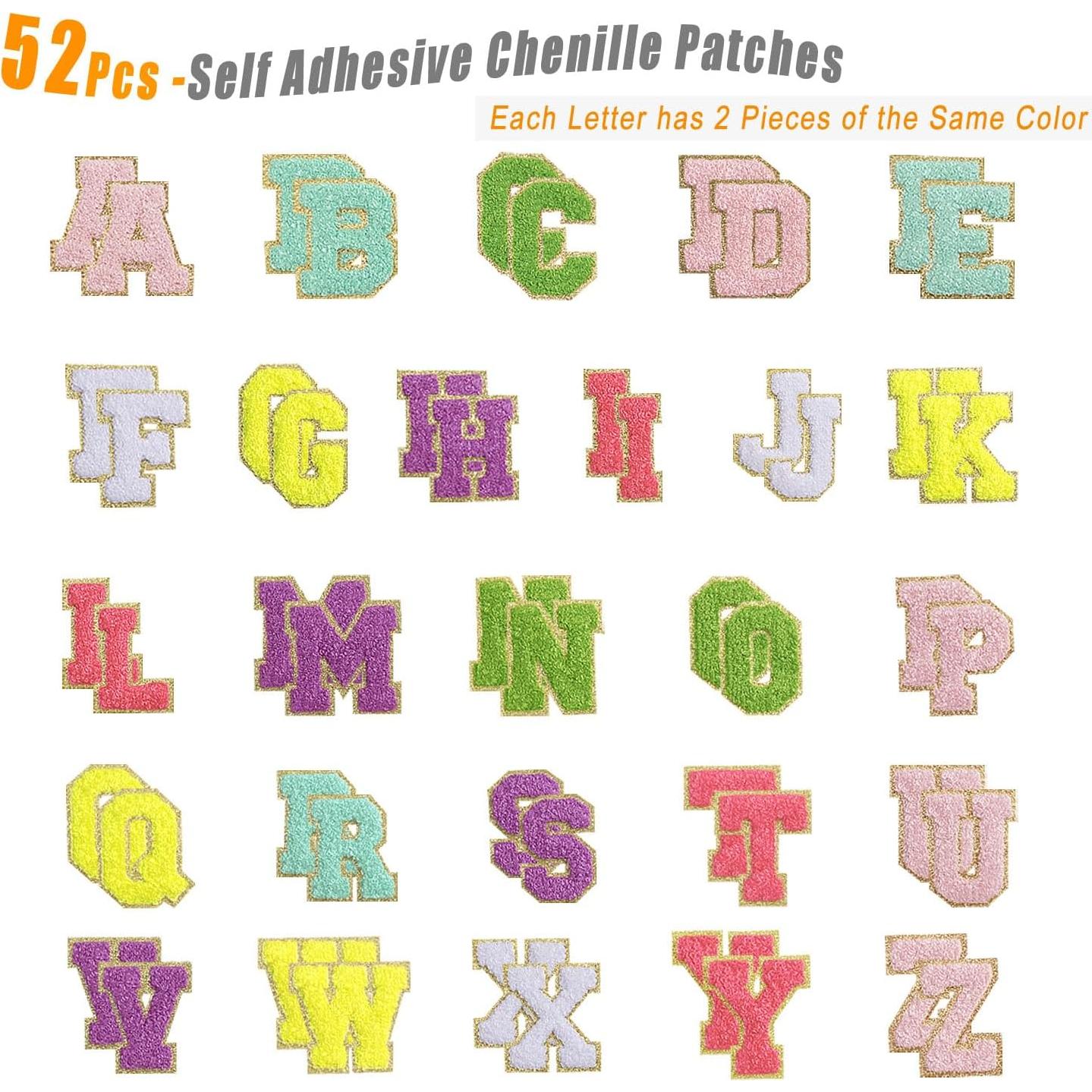 52 Piezas Parches de Letras Chenille R.SASR Autoadhesivos