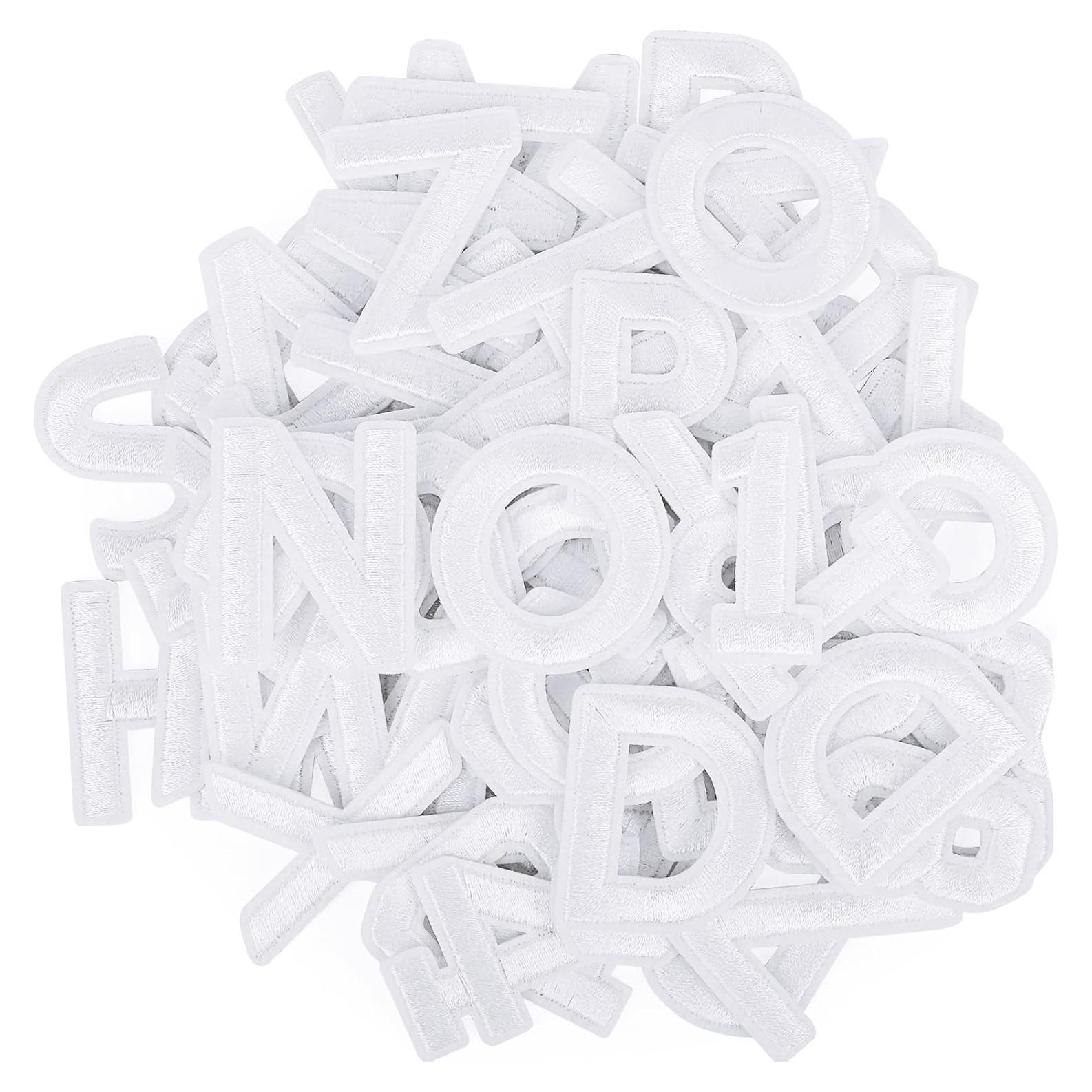 72 Parches Bordados Letras y Números Hierro Anwenk Blanco