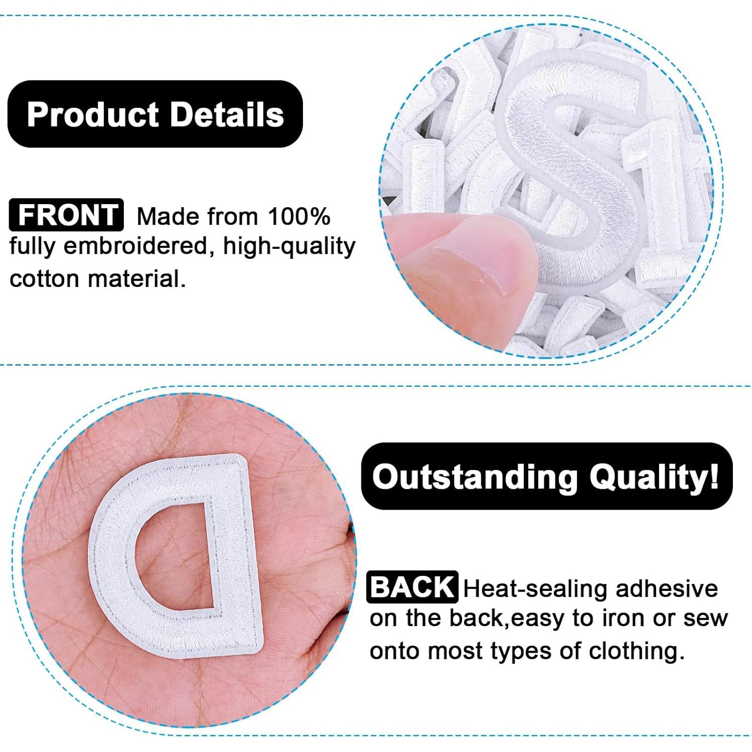 72 Parches Bordados Letras y Números Hierro Anwenk Blanco