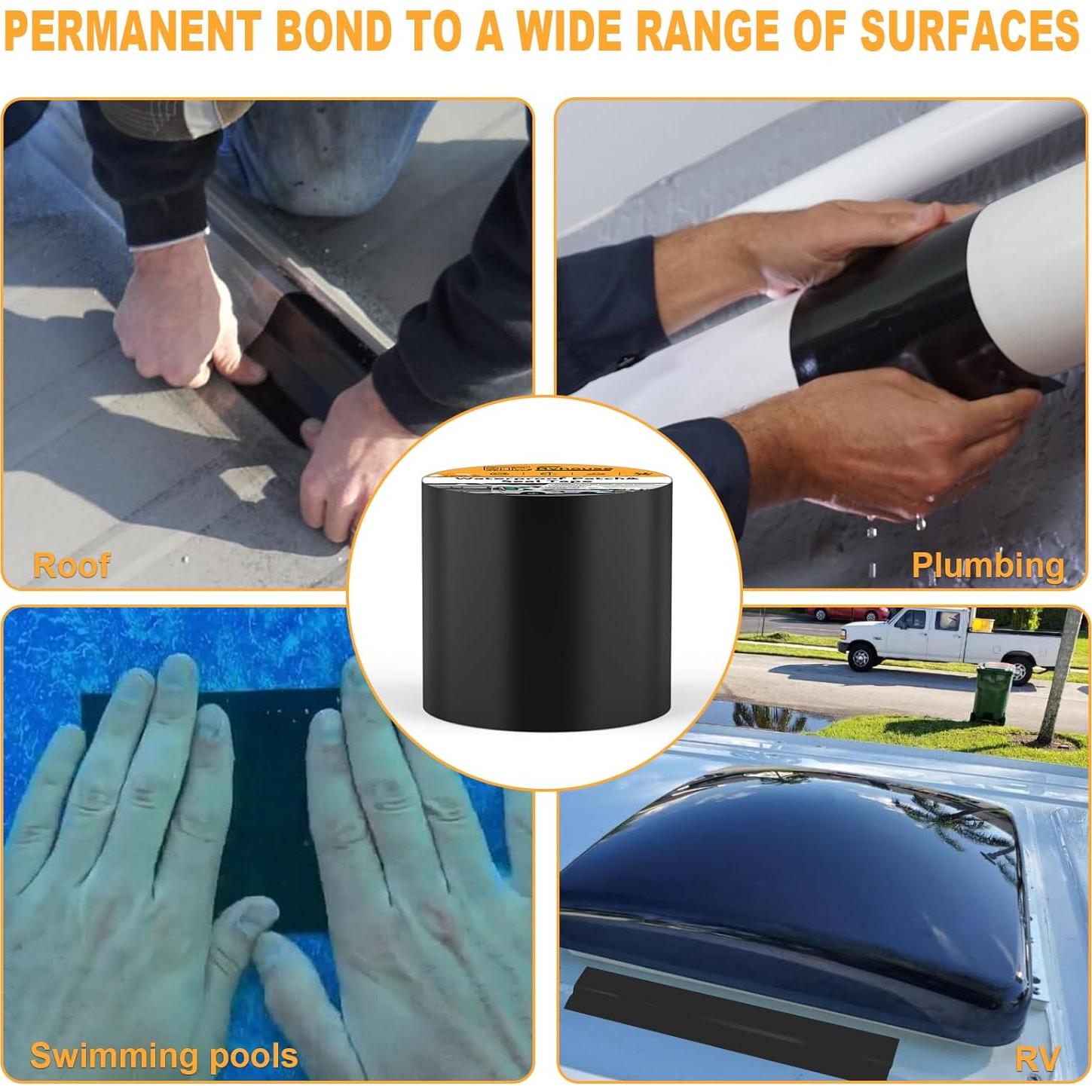 Cinta de Parcheo Impermeable Rvhouse 4x4 m 2 Paquete Negro