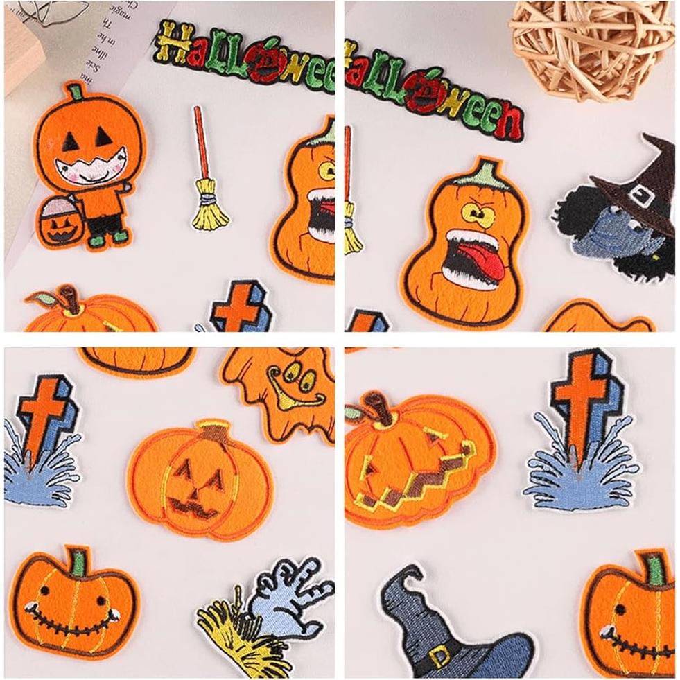 12 Parches Bordados Halloween Adonisaon Calabaza y Calavera