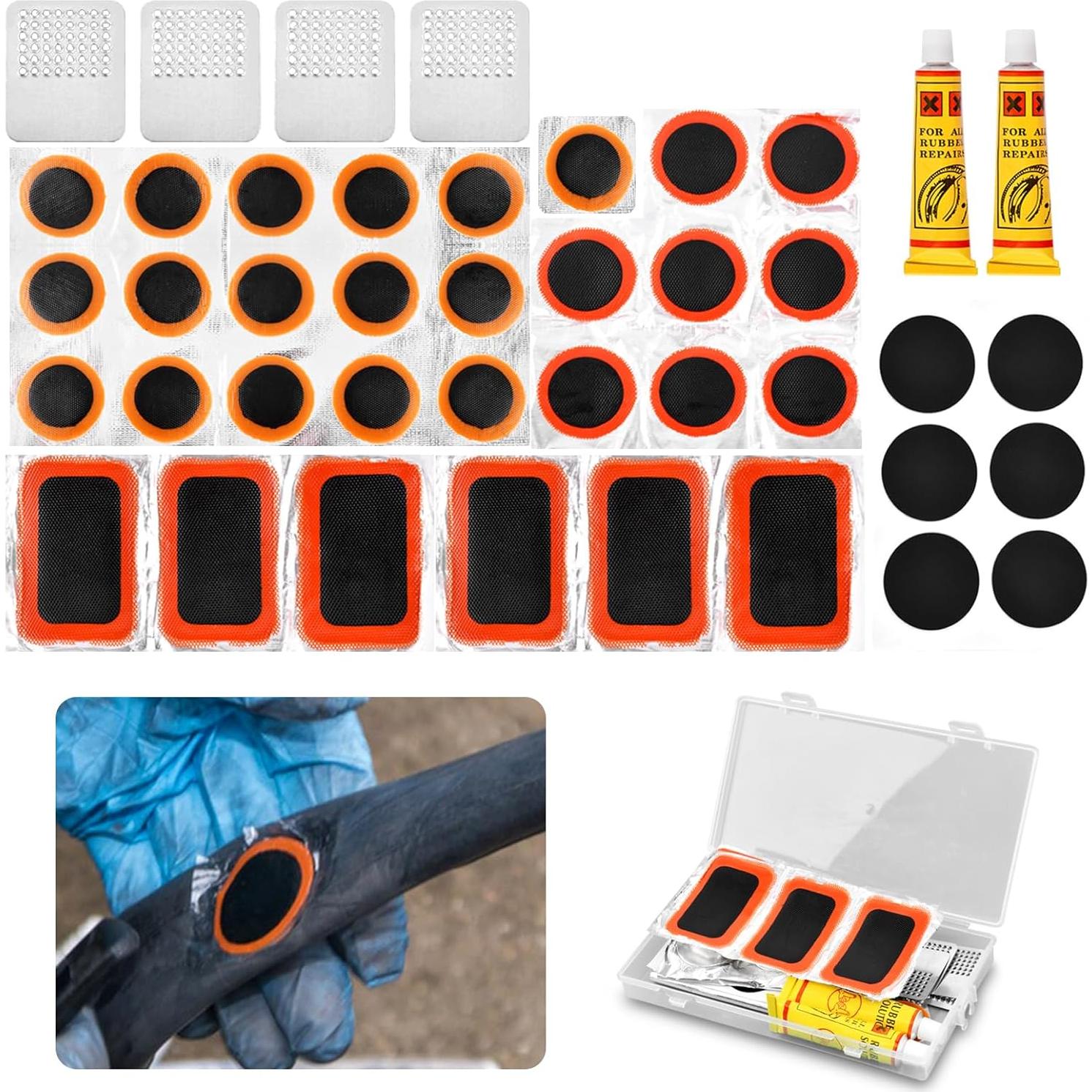 Bike Tire Repair Kit, Bycicle Inner Tube Puncture Patch Kits,Glueless Patchs for Road Mountain