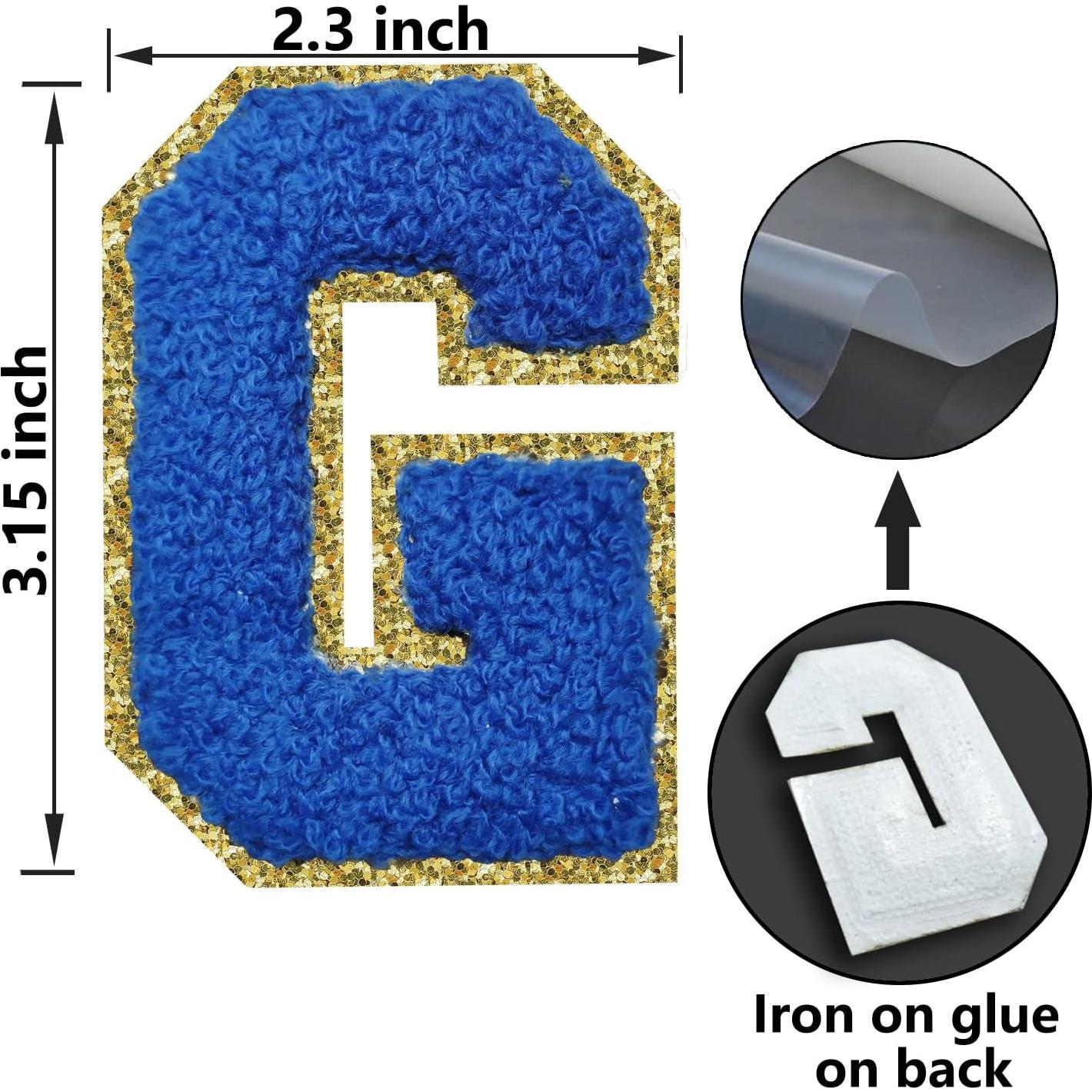 Parche de Letras Chenille Azul Oscuro SPRT 3 Piezas 7.9 cm