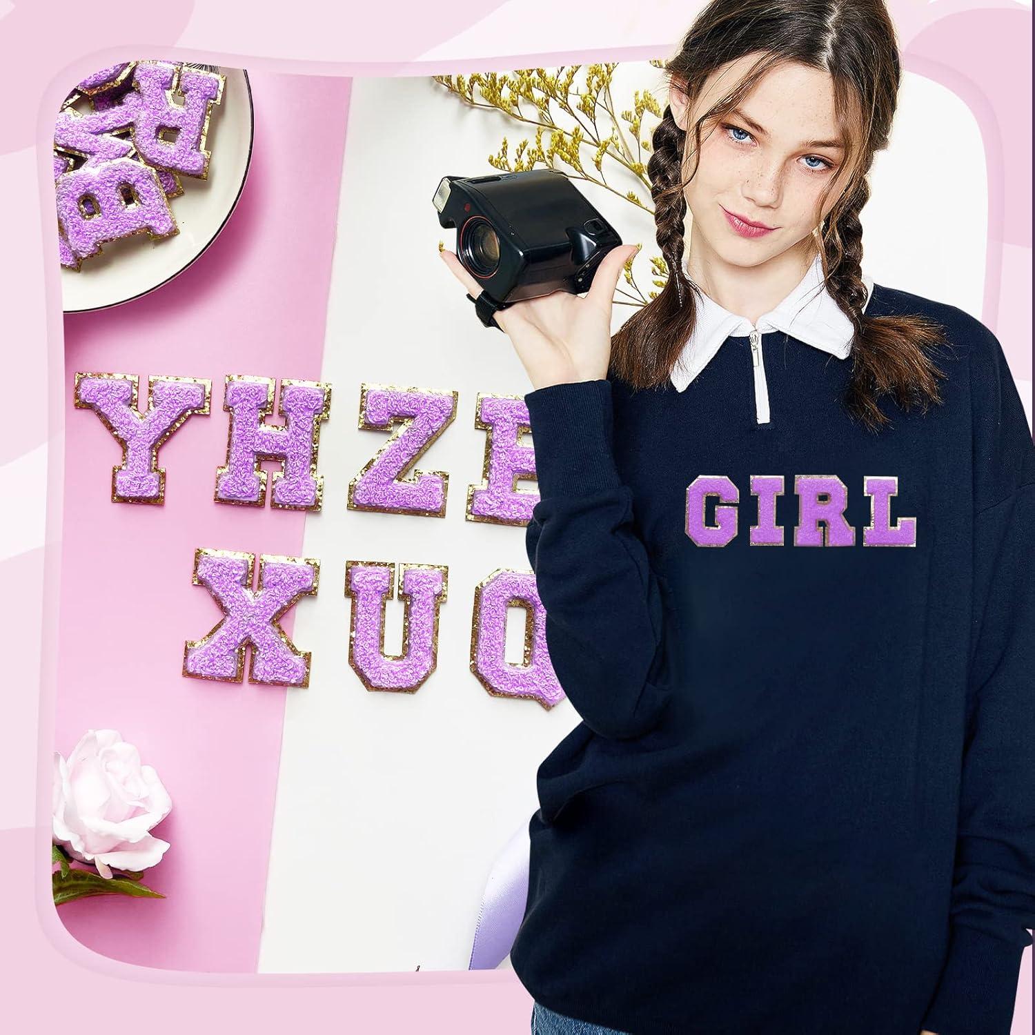 Parche de Letras Chenille Jongdari Autoadhesivas 52pcs Púrpura