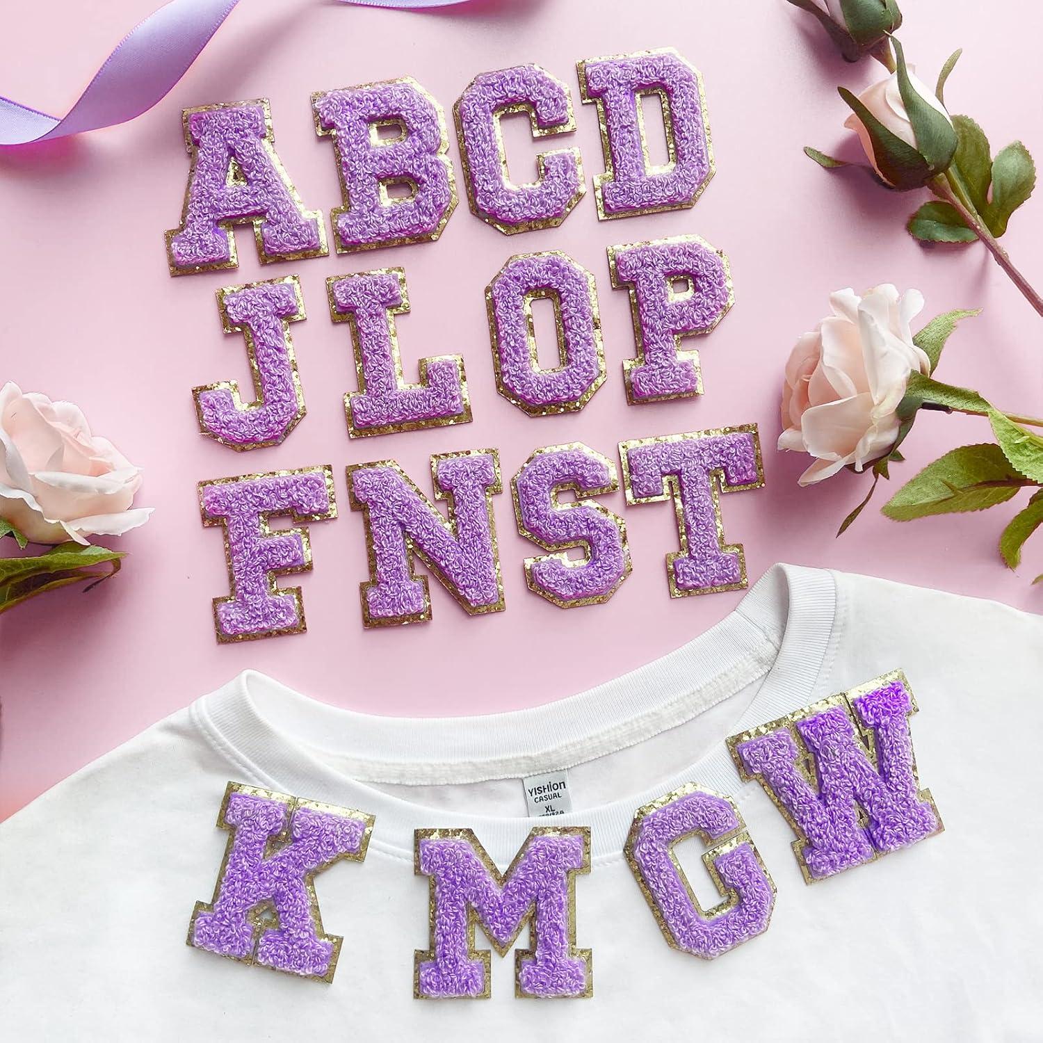Parche de Letras Chenille Jongdari Autoadhesivas 52pcs Púrpura