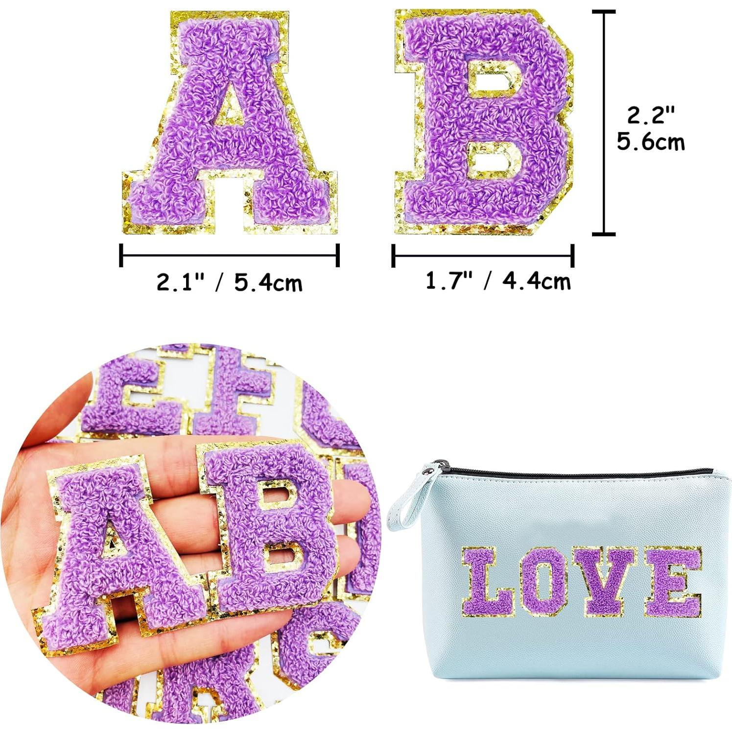 Parche de Letras Chenille Jongdari Autoadhesivas 52pcs Púrpura