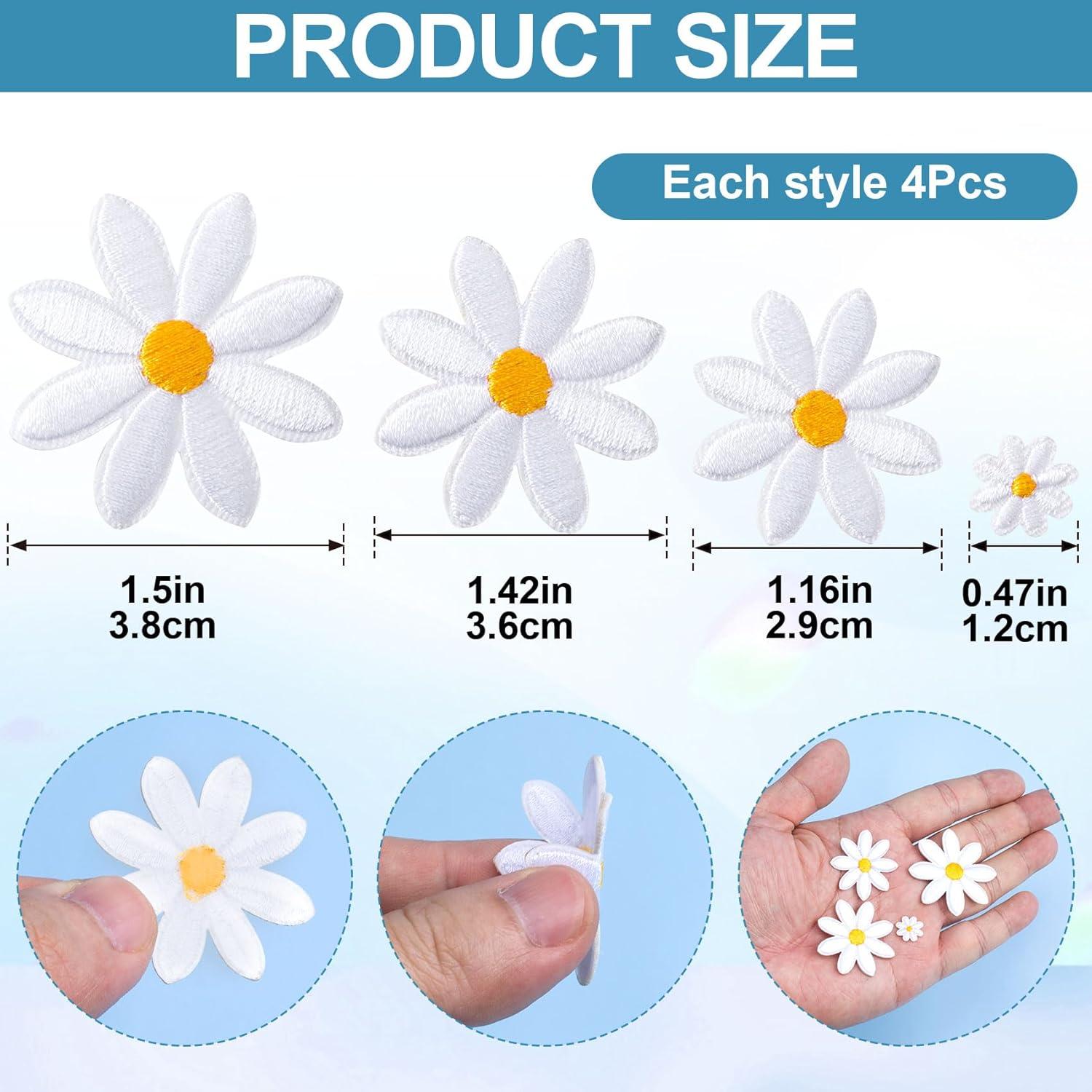 PAGOW 16 Piezas Parche de Hierro Floral Margarita Blanca