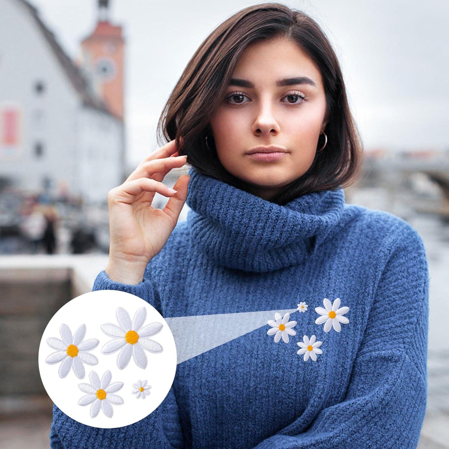 PAGOW 16 Piezas Parche de Hierro Floral Margarita Blanca