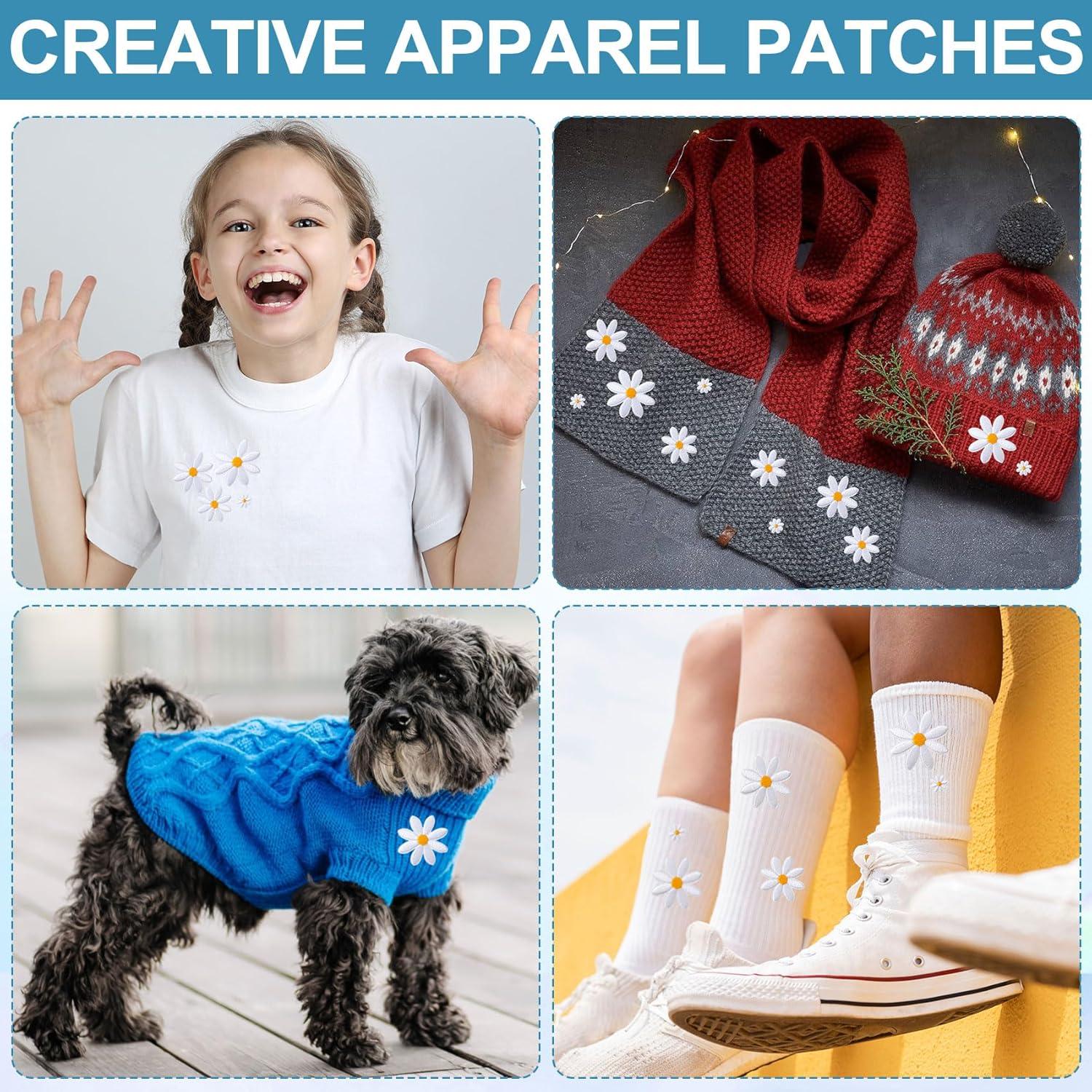 PAGOW 16 Piezas Parche de Hierro Floral Margarita Blanca