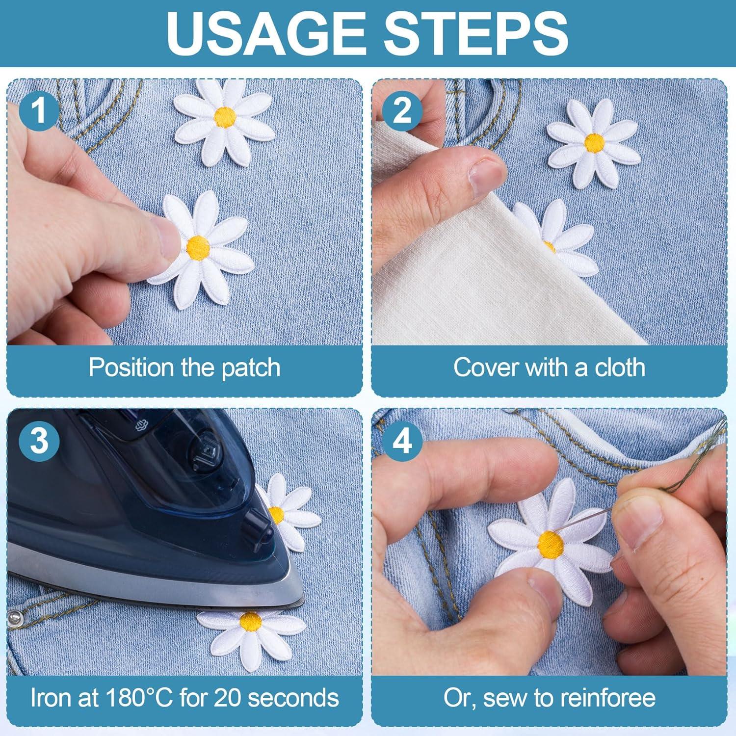 PAGOW 16 Piezas Parche de Hierro Floral Margarita Blanca