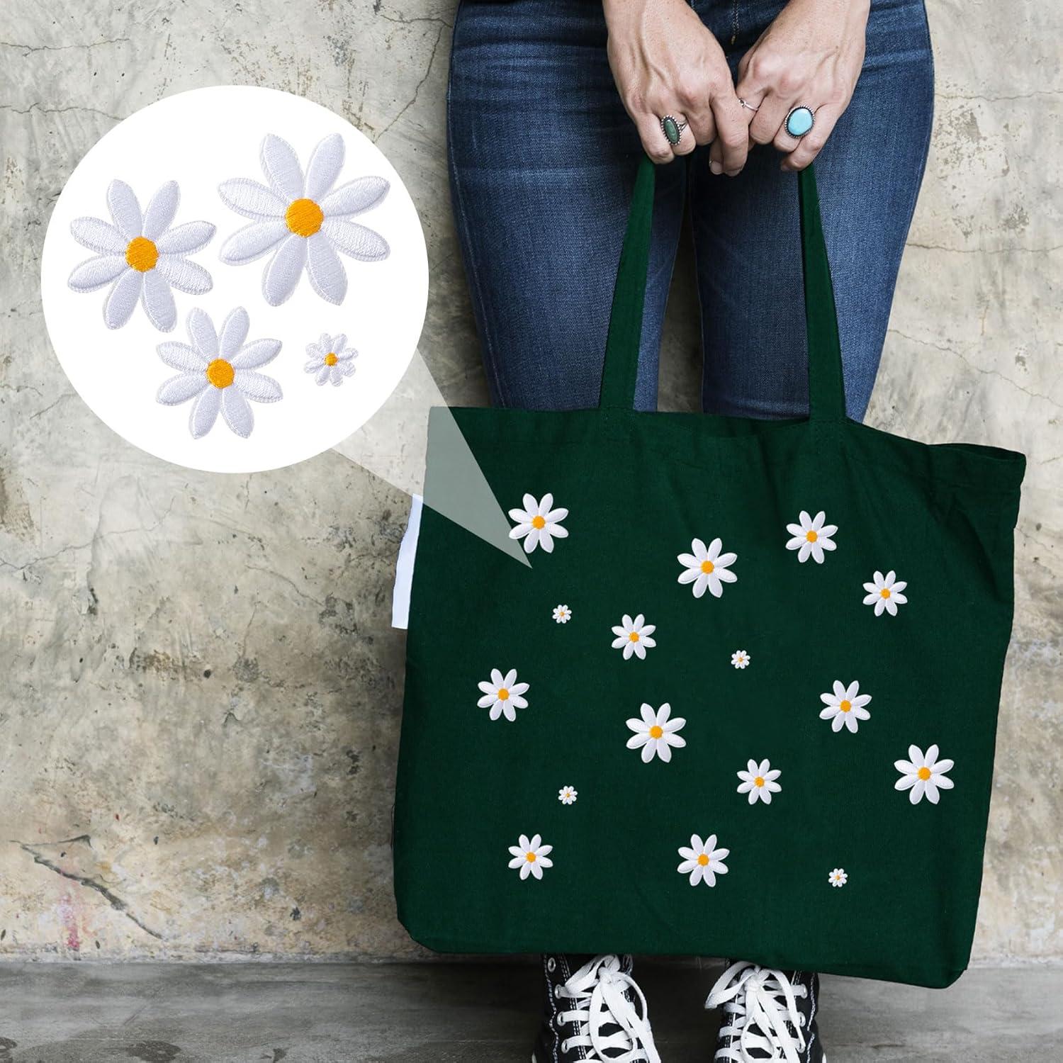 PAGOW 16 Piezas Parche de Hierro Floral Margarita Blanca