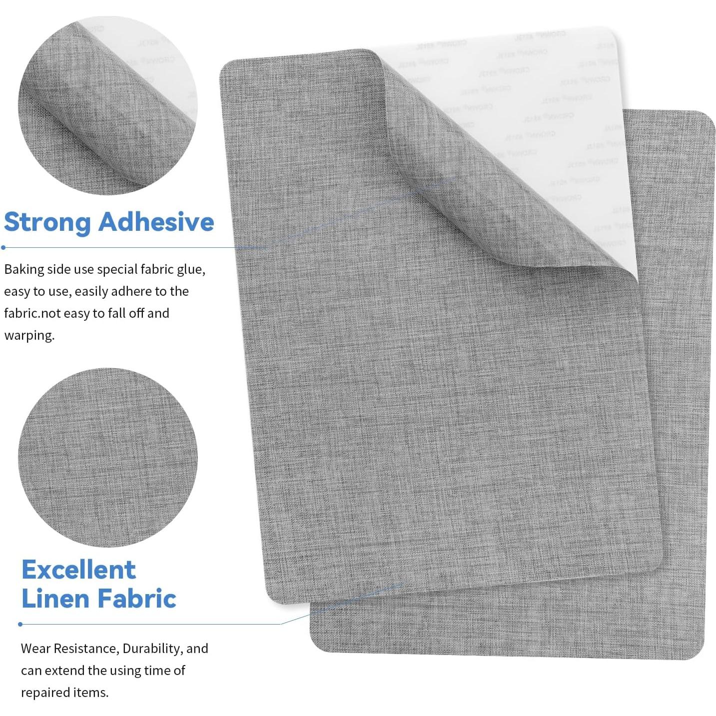 Parche de Tela Lino Autoadhesivo FR 2 Piezas 20x28 cm Gris Claro