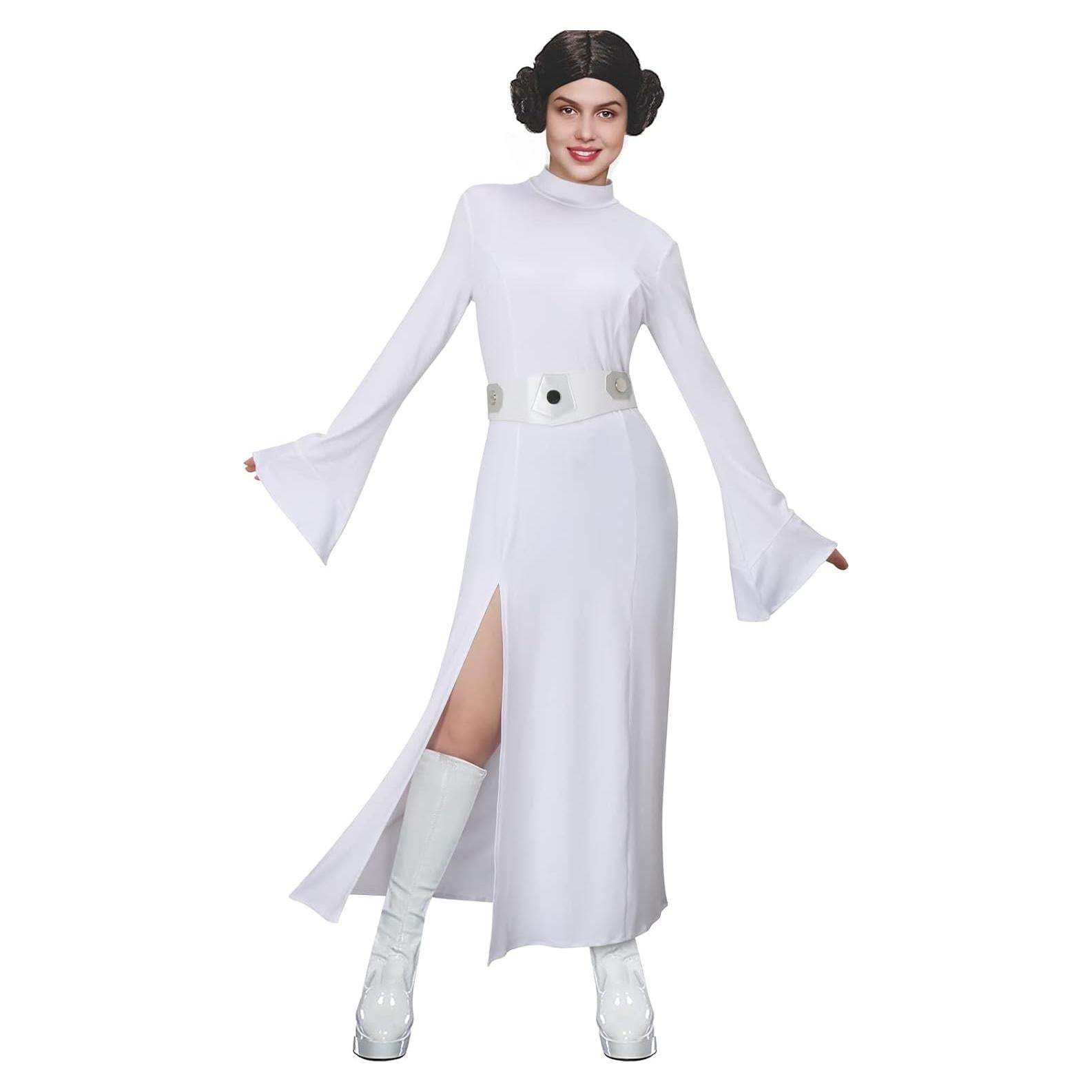 Vestido de Disfraz Medieval para Mujeres NIHONCOS - Largo Blanco con Cinturón