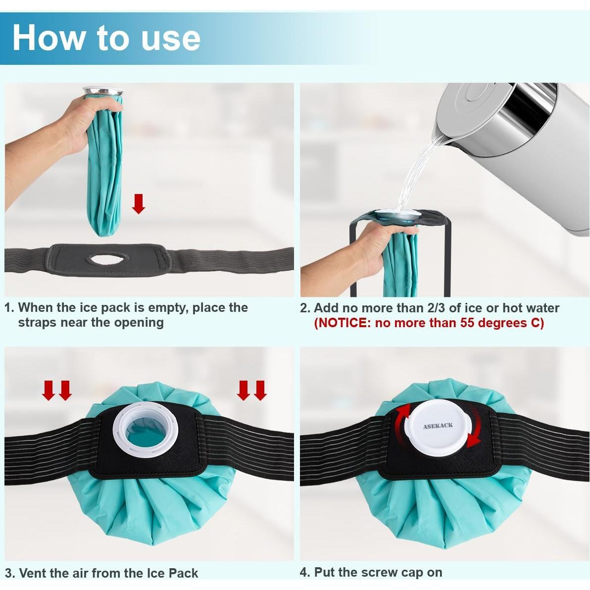 Bolsas de Hielo Reutilizables ASEKACK - 3 Tamaños con Faja
