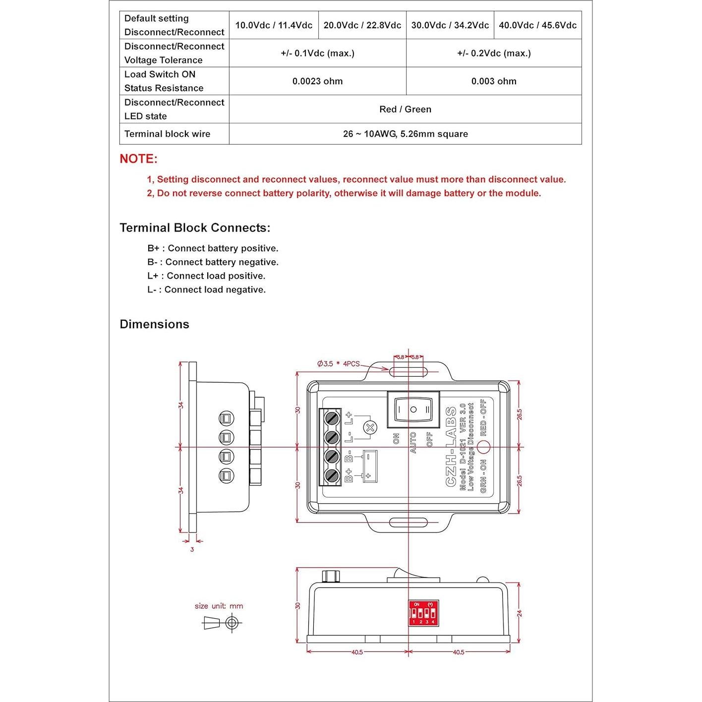 Módulo LVD 36V 30A Automático Interruptor Electrónico