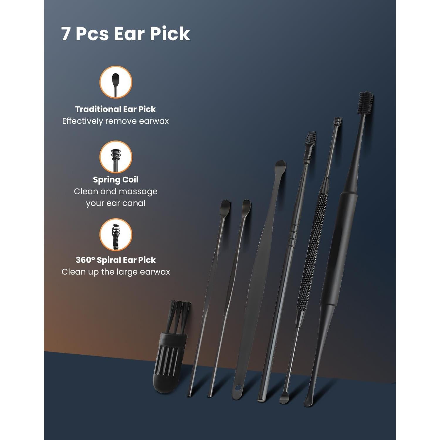 Kit de Limpieza de Oídos Eléctrico BANKKY con 7 Piezas y 3 Modos