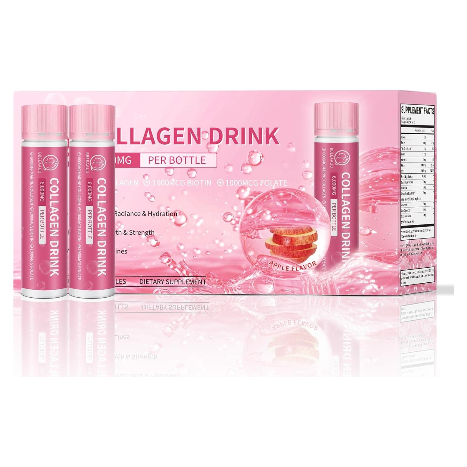 Suplemento de Colágeno Líquido BBEEAAUU 6000 mg Manzana 30 Unidades