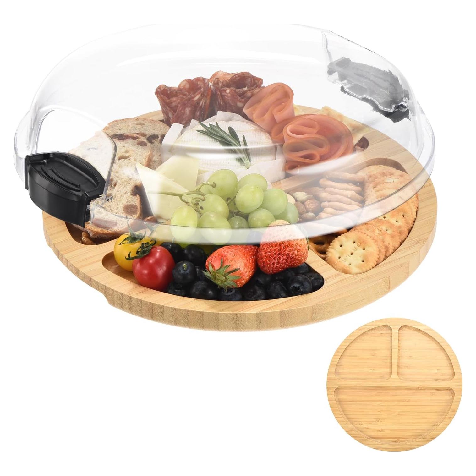 Tabla de Charcutería GLOKUUCA con Tapa y 3 Compartimentos