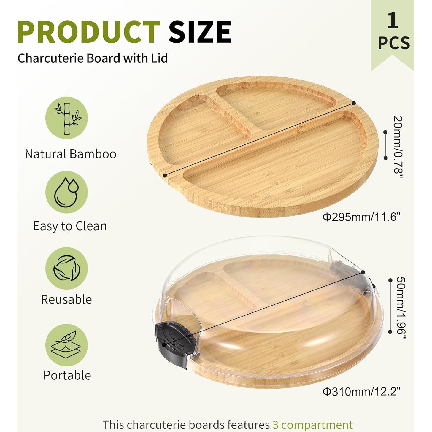 Tabla de Charcutería GLOKUUCA con Tapa y 3 Compartimentos