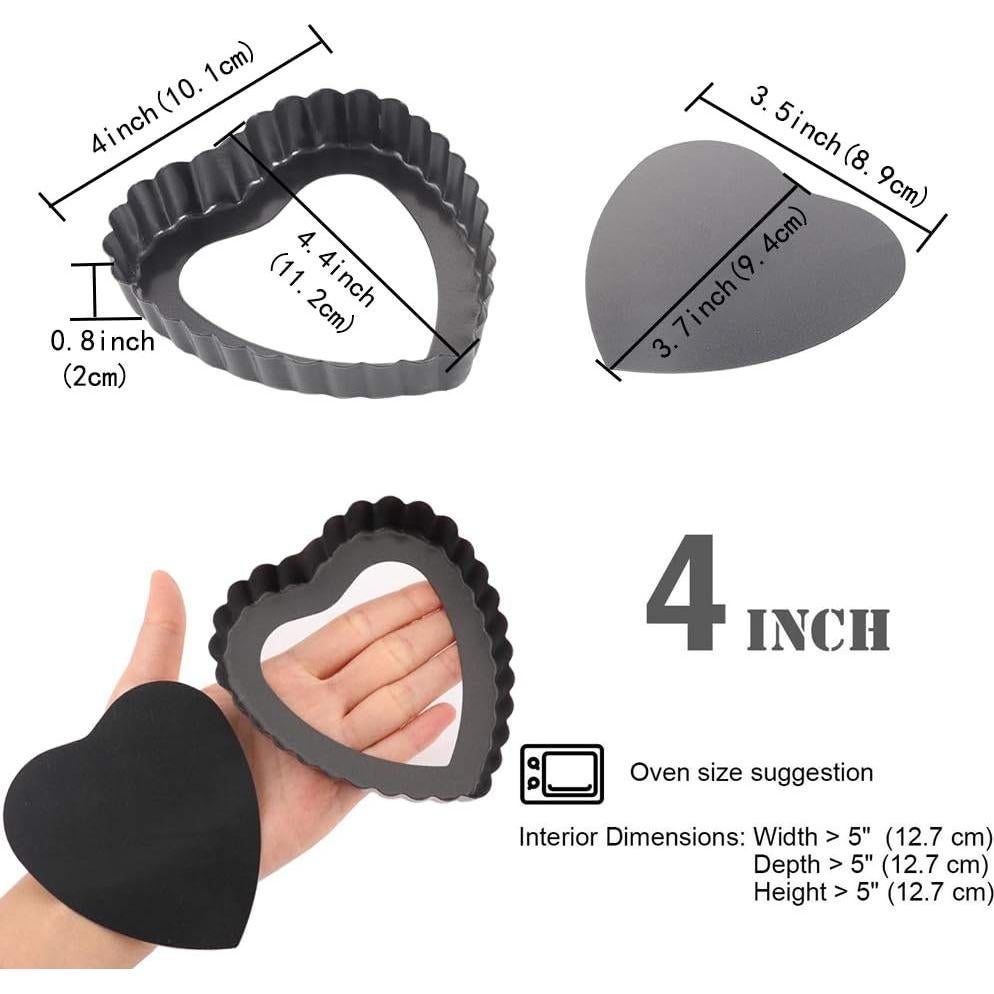 Juego de 6 Moldes para Tartas Mini Cyimi 10 cm Corazón Antiadherente