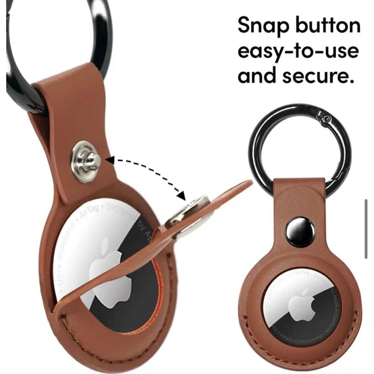 Premium Leather AirTag Keychain Case - Durable Holder for Tracking Device Compatible with Apple AirTag