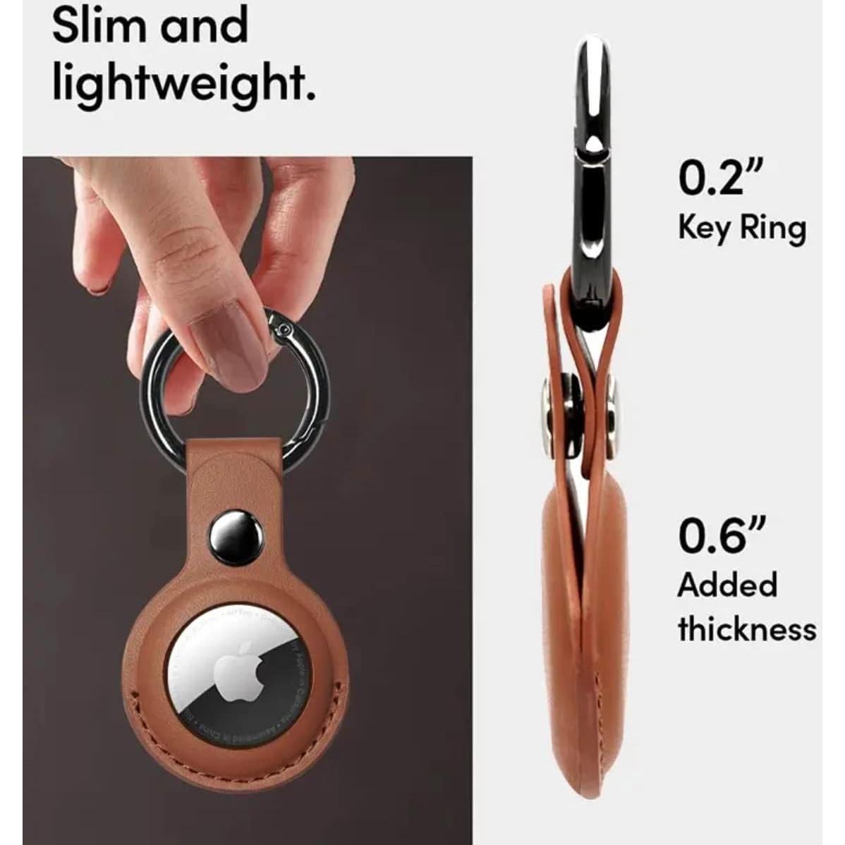 Premium Leather AirTag Keychain Case - Durable Holder for Tracking Device Compatible with Apple AirTag