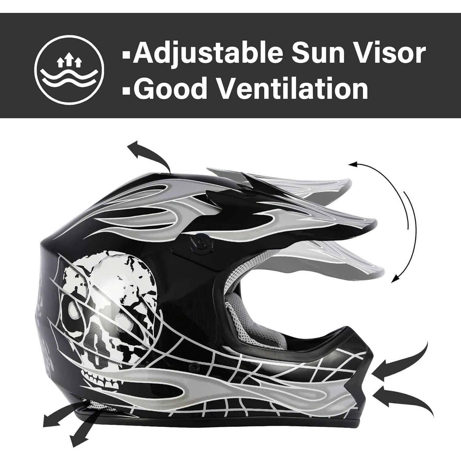 Casco Integral TCT-MOTORPARTS Niños Motocross Calavera Negra