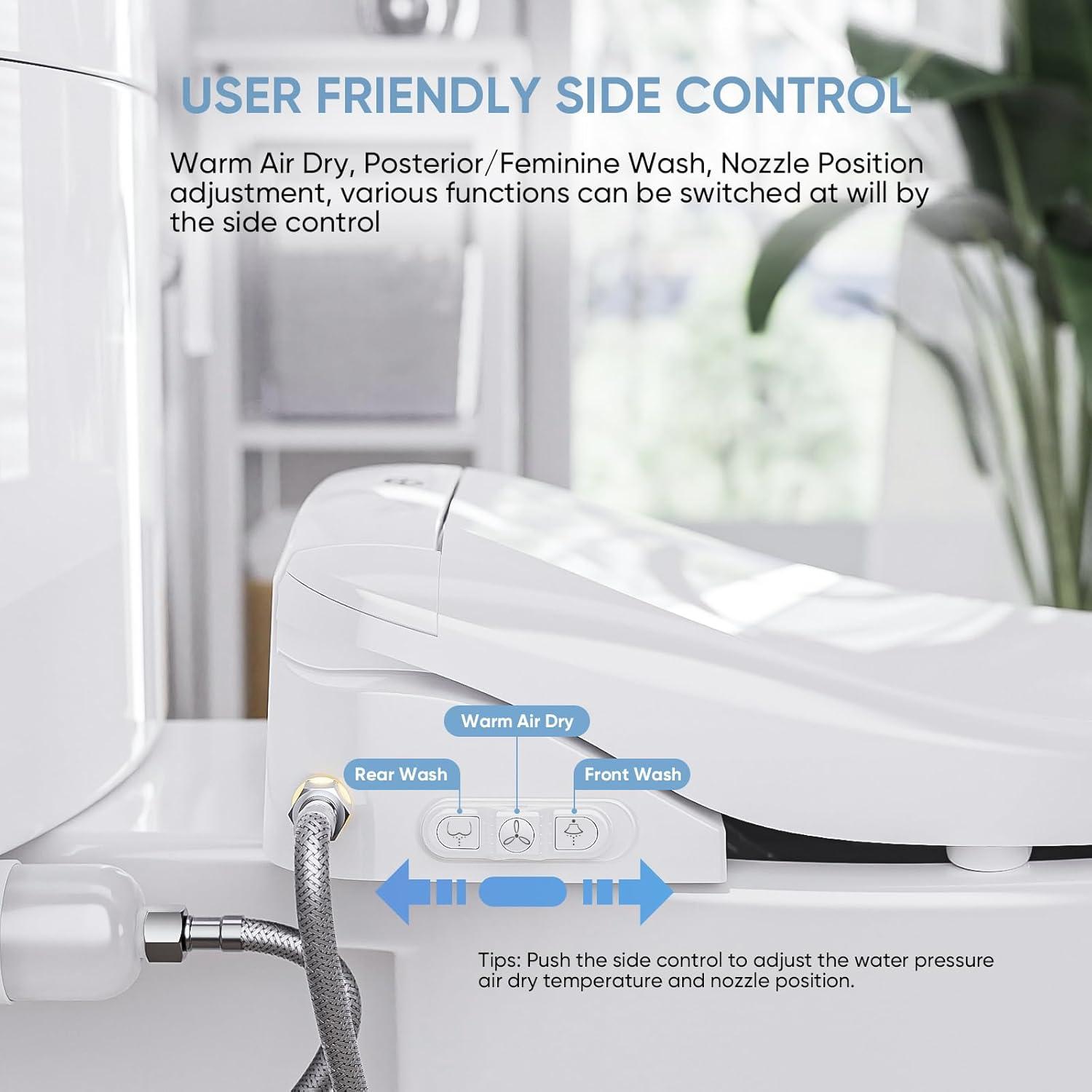 LEIVI Electric Bidet Smart Toilet Seat with Dual Control Mode, Adjustable Warm Water and Air Dryer, Ultra Slim Heated Toilet Seat, Oscillating and Pulsating Spray Wash, LED Nightlight, Elongated