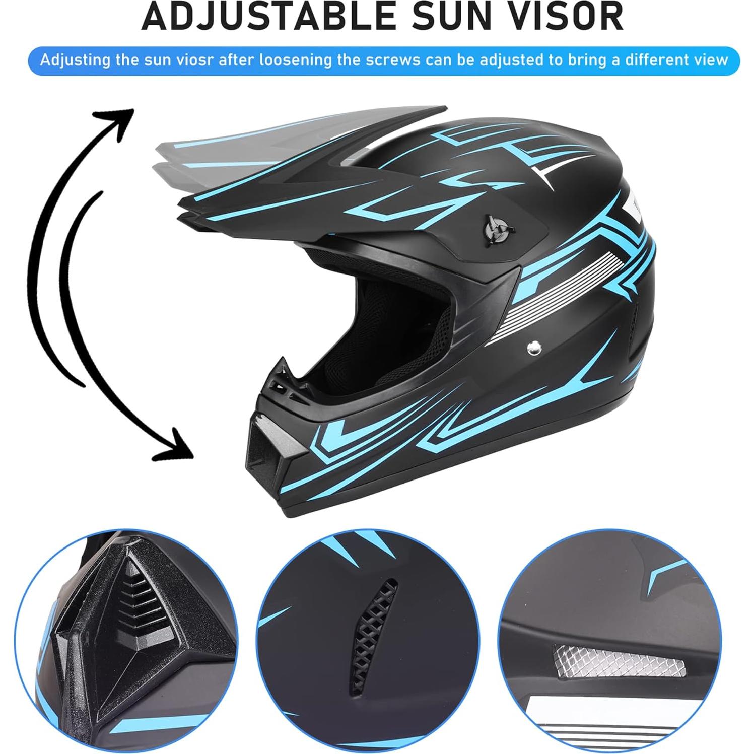 Casco de Motocross Yesmotor 225 para Niños Azul S