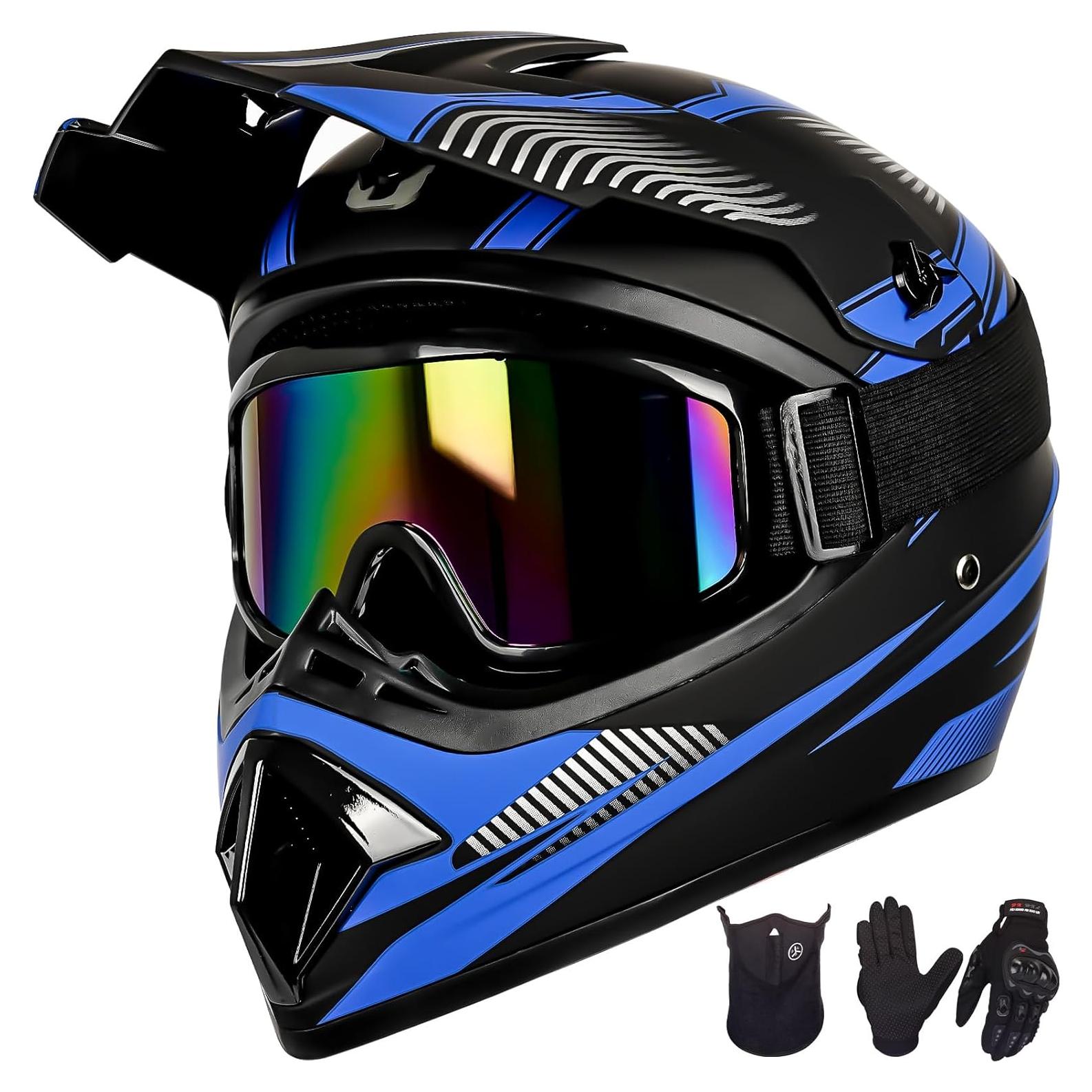 Conjunto Casco Motocross Yesmotor M Azul Oscuro + Guantes y Gafas