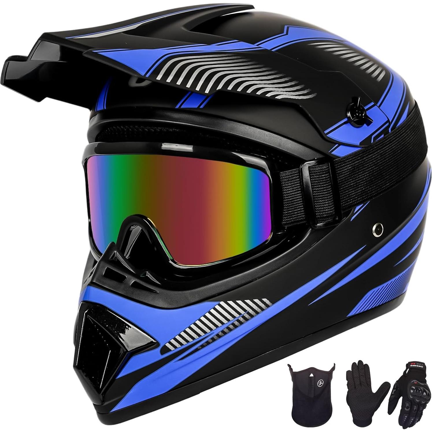 Conjunto Casco Motocross Yesmotor M Azul Oscuro + Guantes y Gafas
