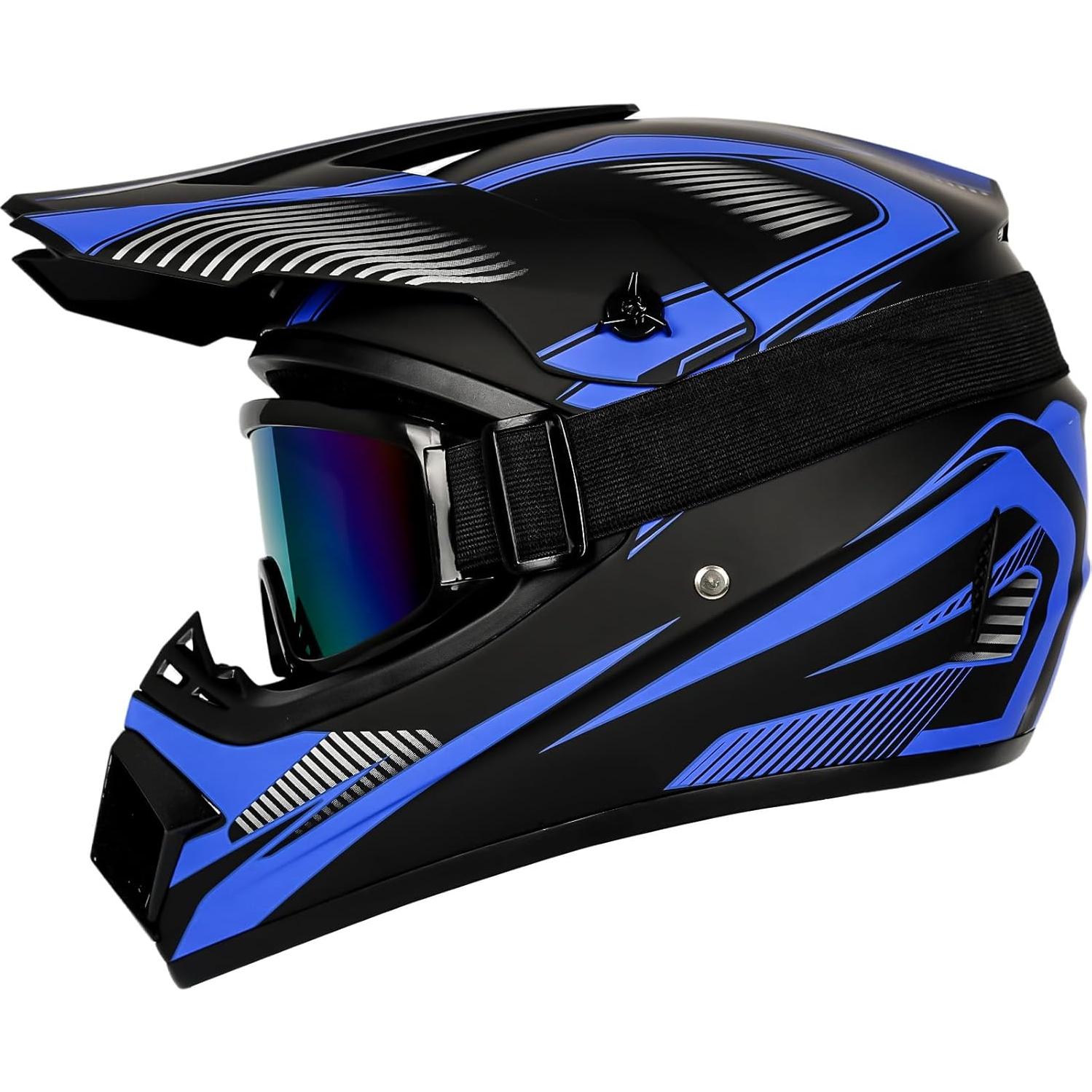 Conjunto Casco Motocross Yesmotor M Azul Oscuro + Guantes y Gafas