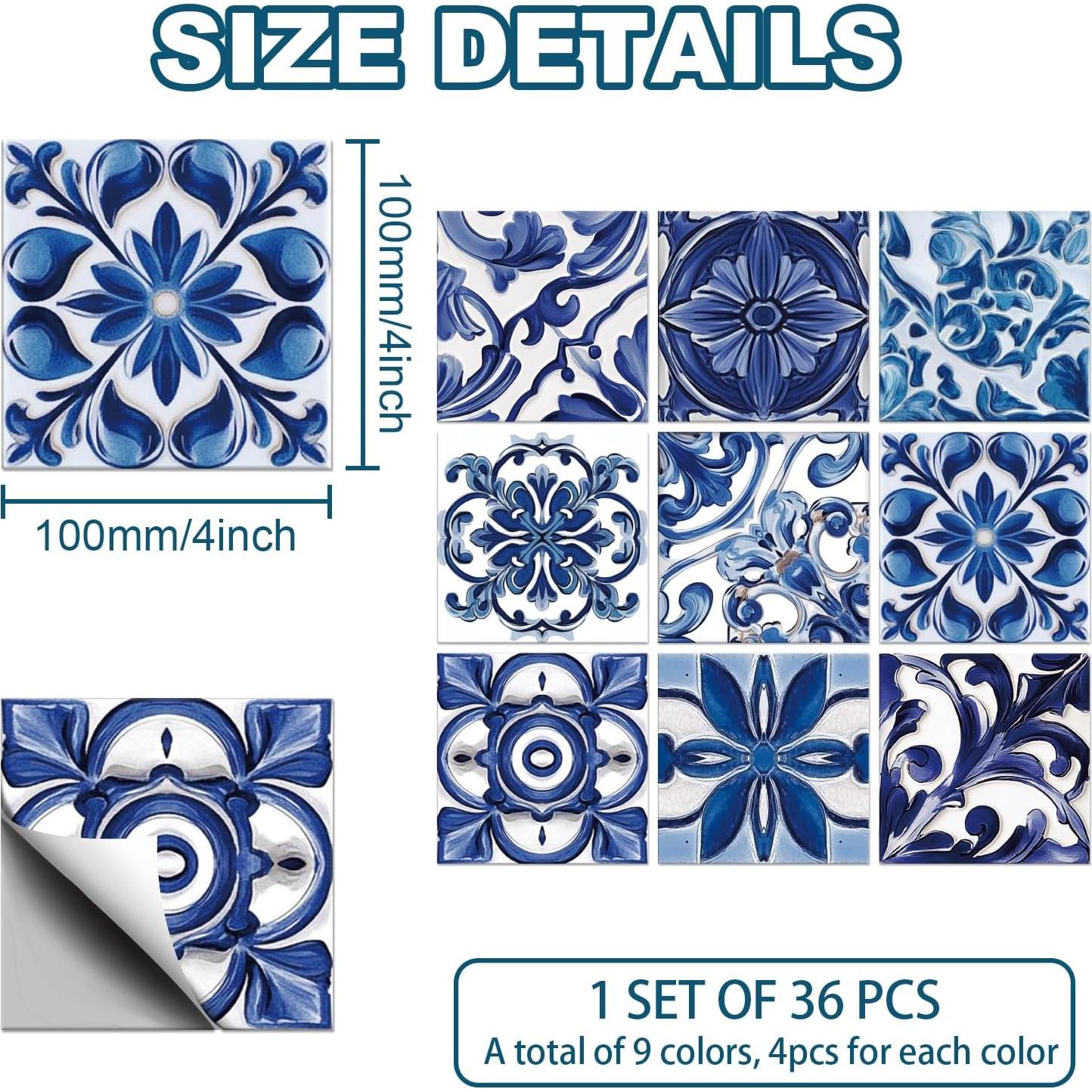 Calcomanías de Azulejos CHGCRAFT 36PCS Estilo Mosaico 10x10cm