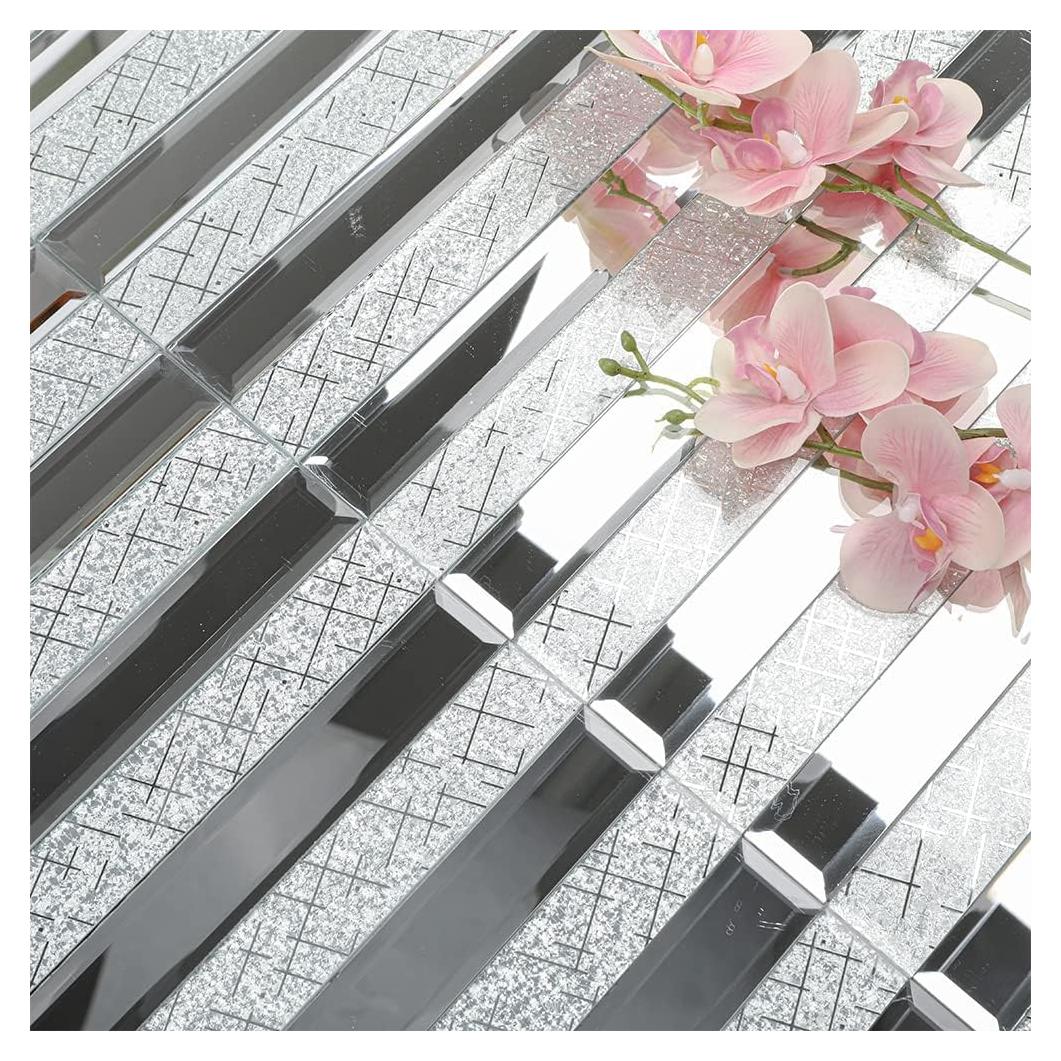 Azulejo de mosaico de vidrio espejo Adedeo 30.48x30.48cm Meteorito Plateado