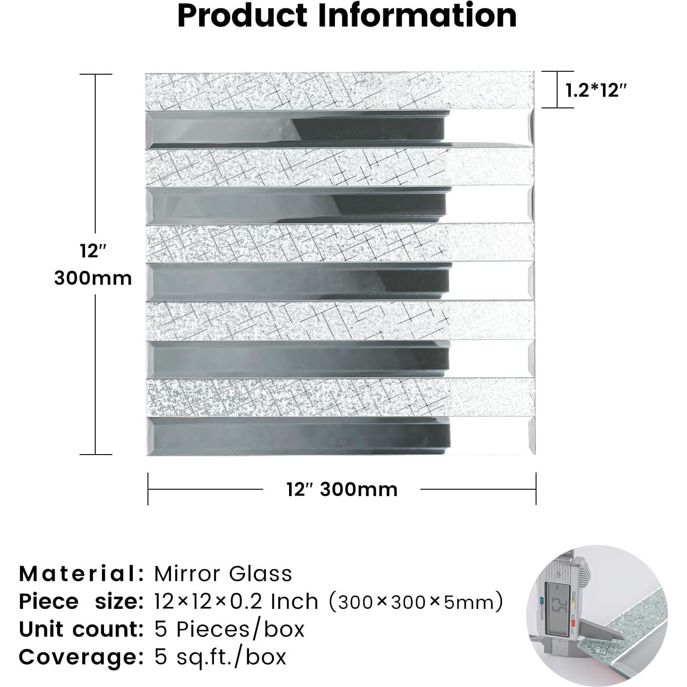Azulejo de mosaico de vidrio espejo Adedeo 30.48x30.48cm Meteorito Plateado