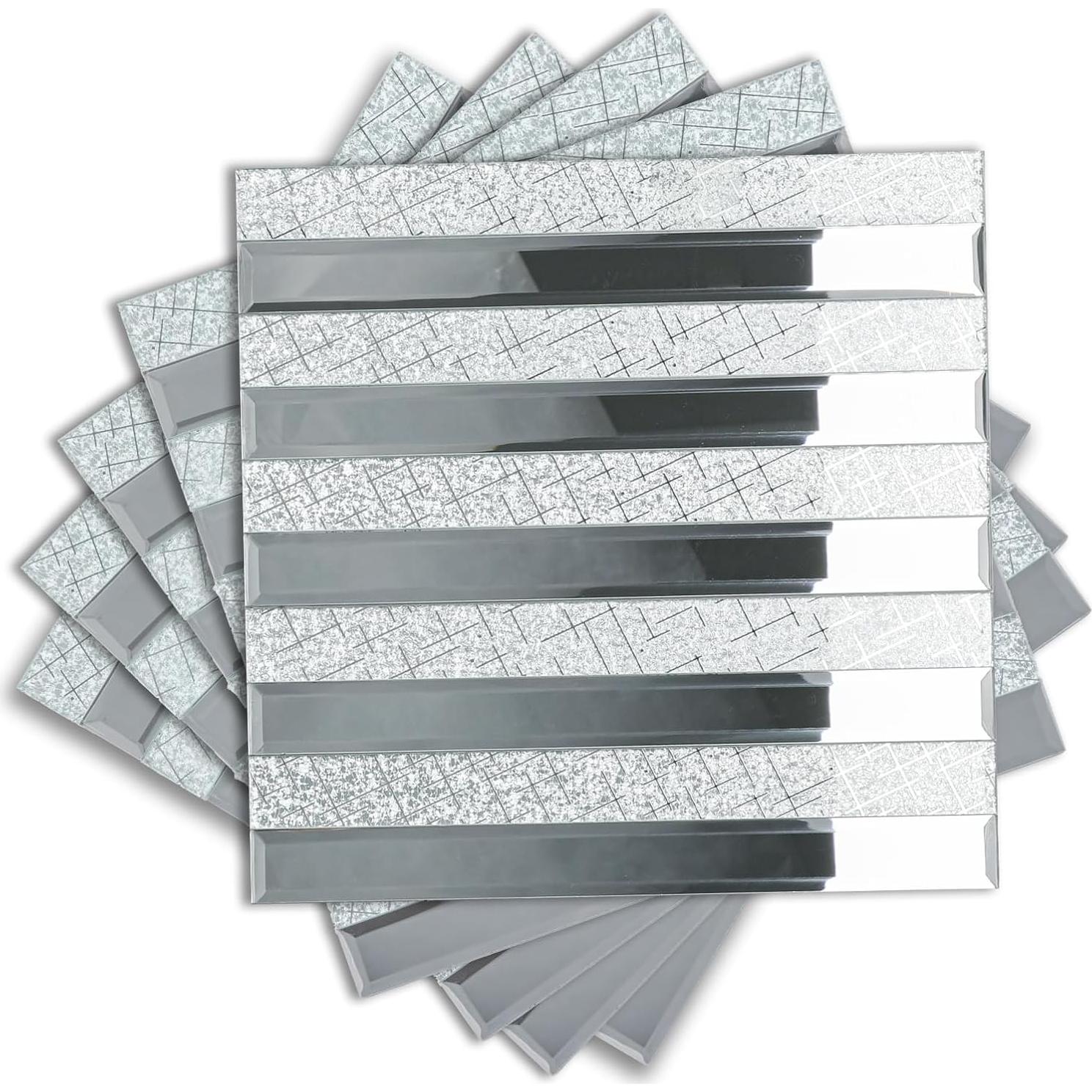 Azulejo de mosaico de vidrio espejo Adedeo 30.48x30.48cm Meteorito Plateado