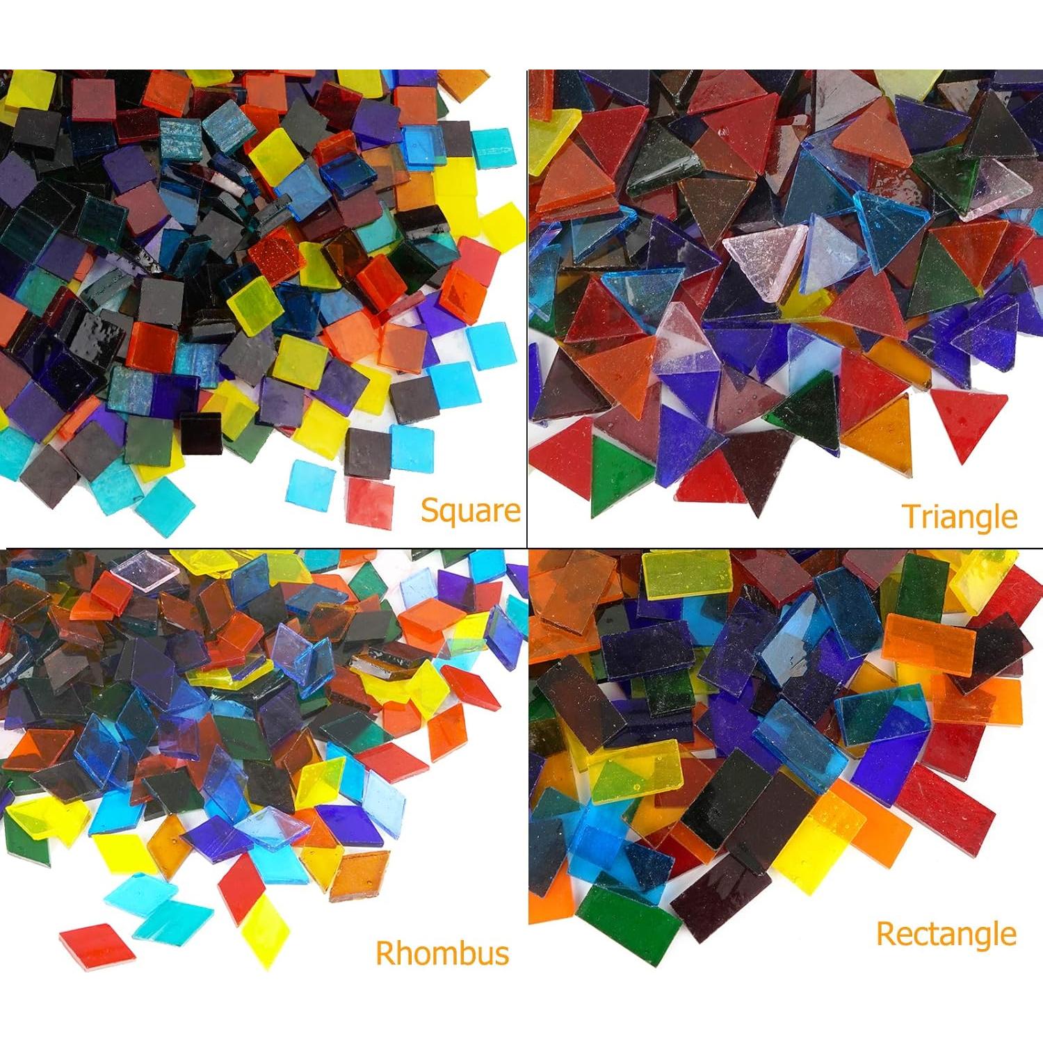 Lanyani 1600 Transparent Cathedral Glass Mosaic Tiles for Arts and Crafts - Mixed Color Stained Glass Pieces, 4 Shapes Mixed